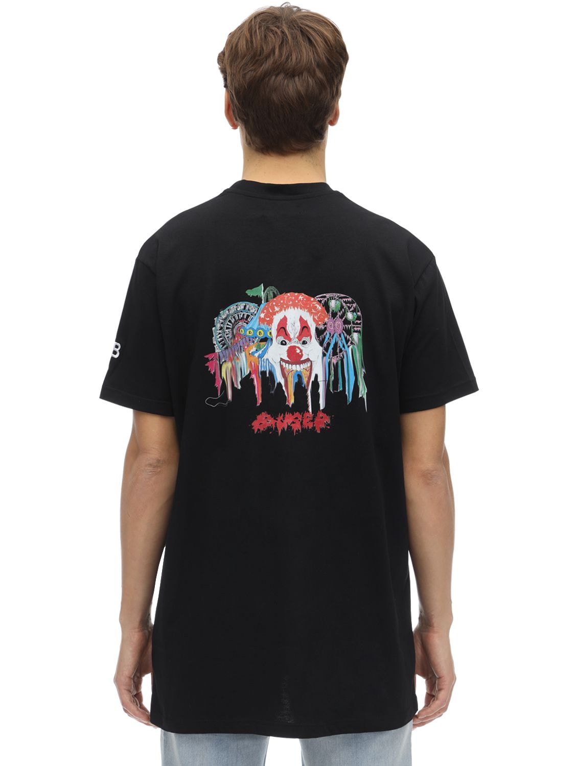 B-used Oversized Clown Printed Jersey T-shirt In Black