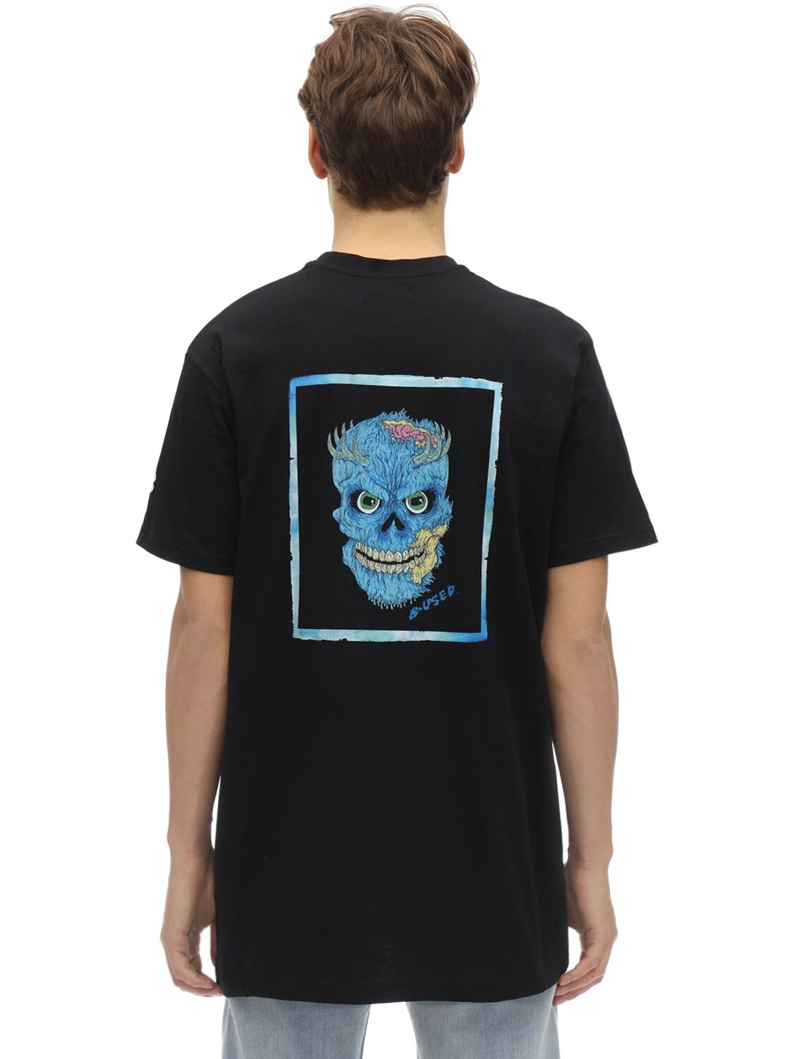 B-used Oversize Skull Printed Jersey T-shirt In Black