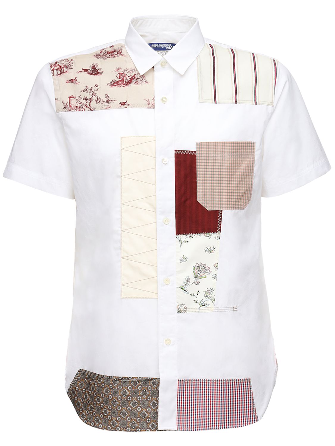 Junya Watanabe Patchwork Cotton Poplin Jacquard Shirt In White,multi