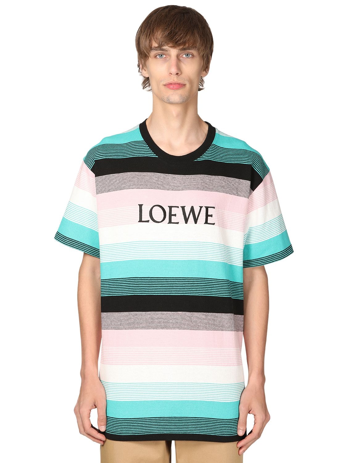 LOEWE LOGO条纹针织纯棉T恤,71I6HC014-OTK5MA2