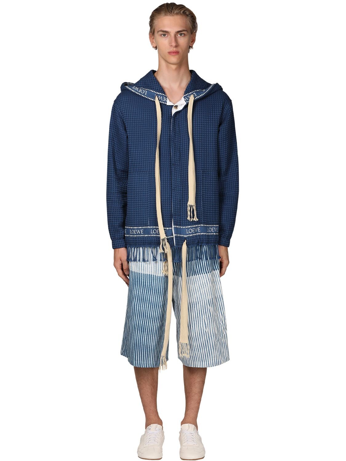 LOEWE HOODED LOGO TRIM HONEYCOMB COTTON JACKET,71I6HC033-NTEXMA2