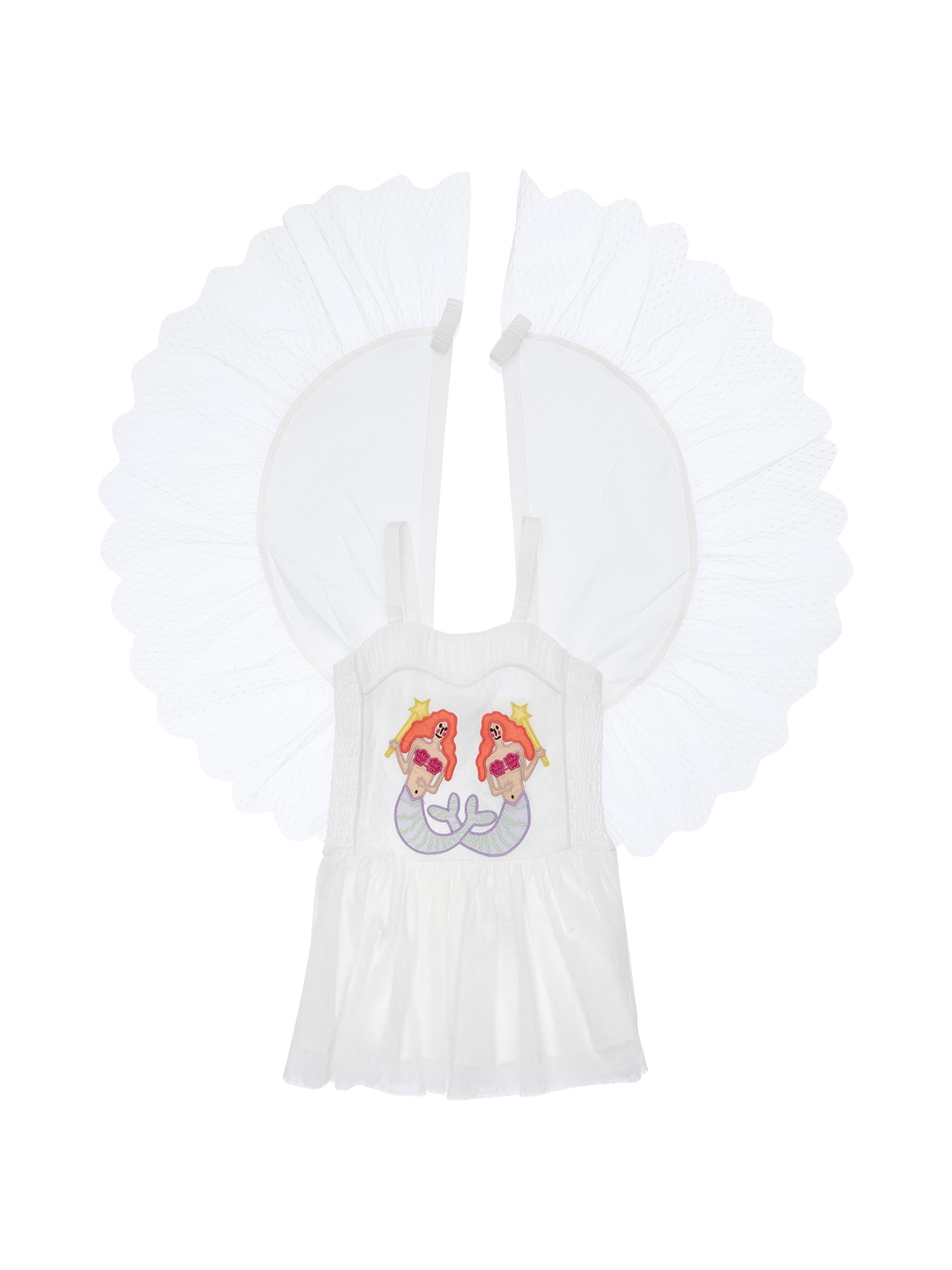 Stella Mccartney Kids' Embroidered Stretch Tulle Dress W/ Wings In White