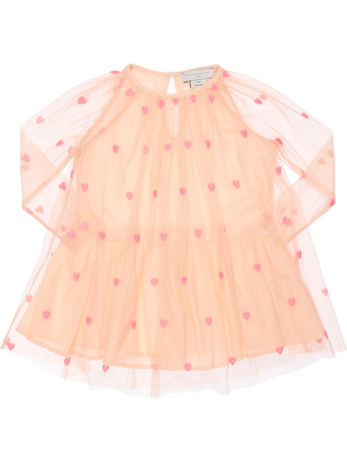 Stella Mccartney Kids' Long Sleeve Dress With Embroidered Tulle In Pink
