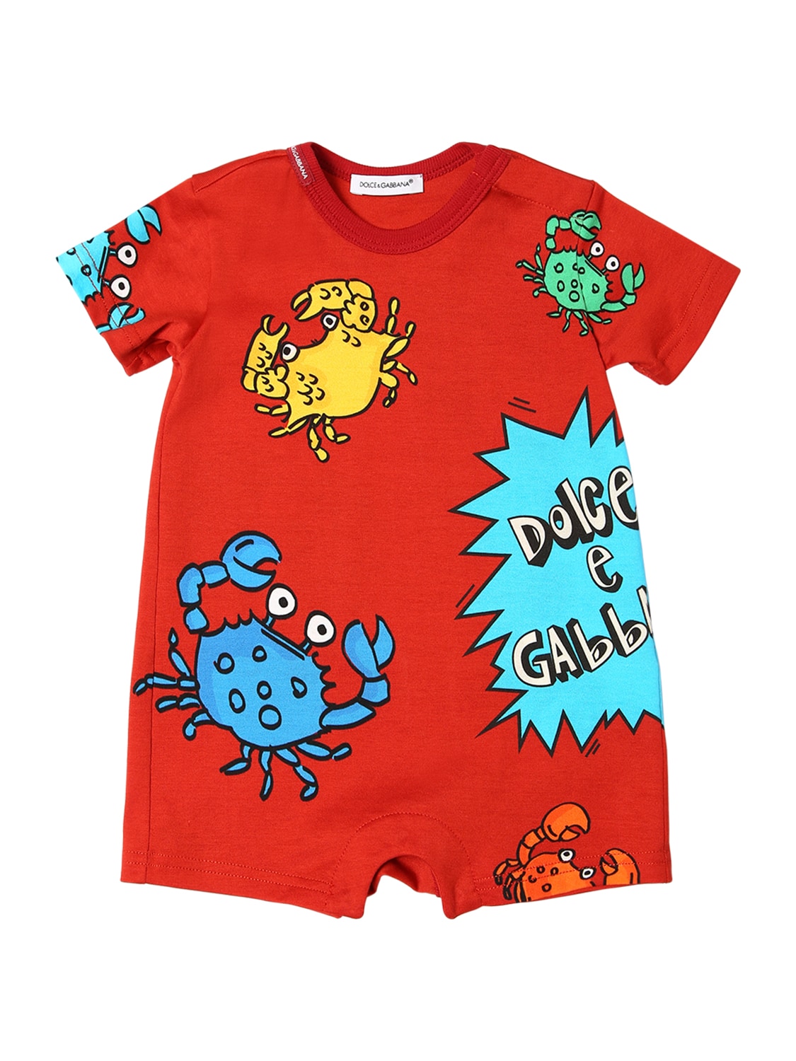 Dolce & Gabbana Crab Print Cotton Jersey Romper In Red