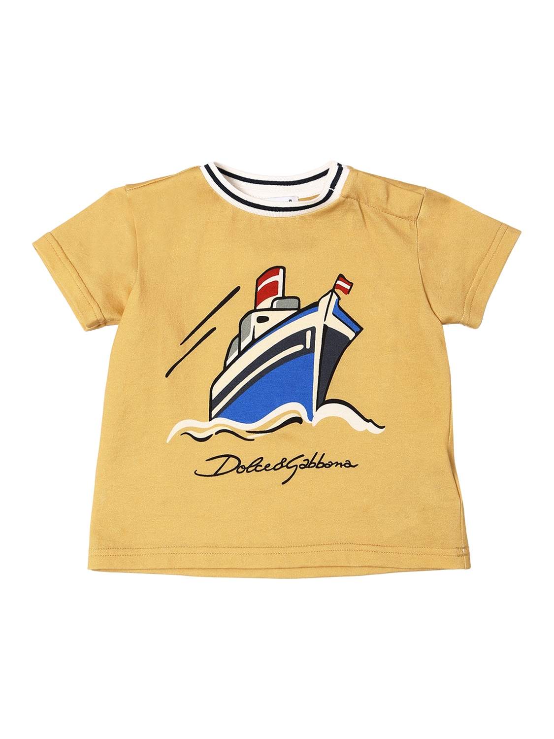 Dolce & Gabbana Kids' Boat Print Cotton Jersey T-shirt In Ochre