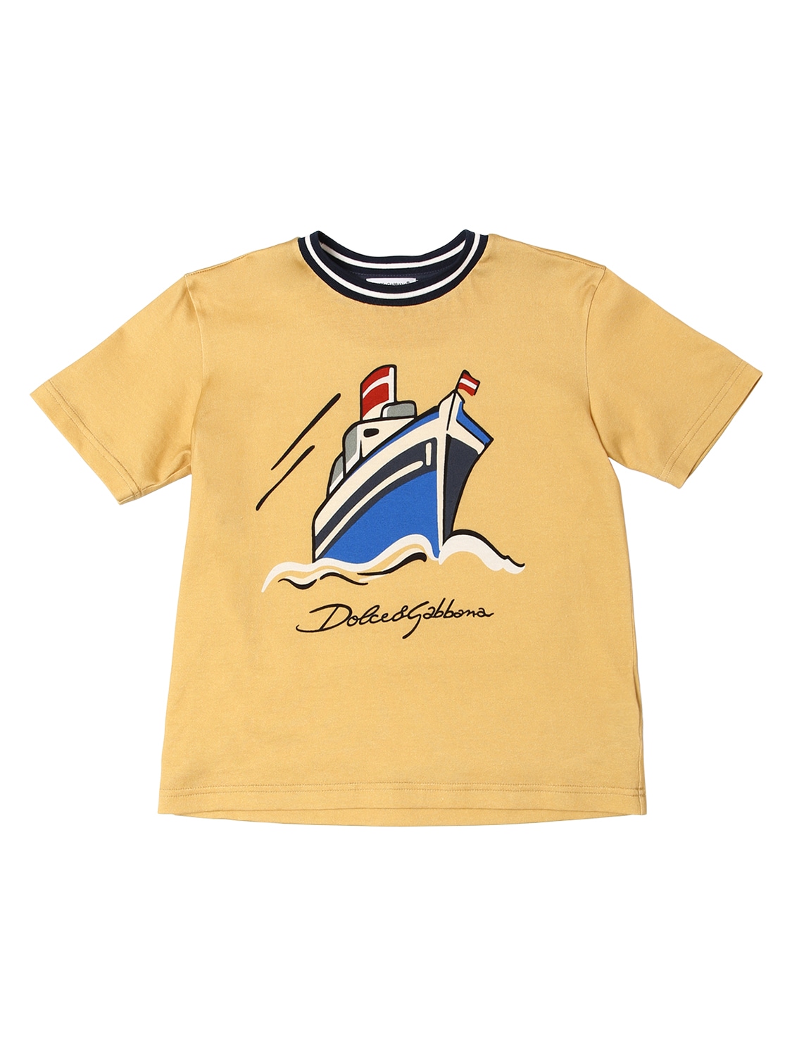 Dolce & Gabbana Kids' Boat Printed Cotton Jersey T-shirt In Dark Yellow