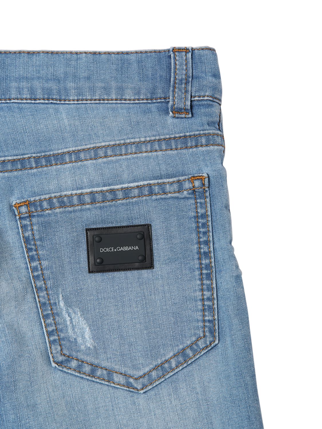 Dolce & Gabbana Logo Tag Stretch Cotton Denim Shorts In Denim