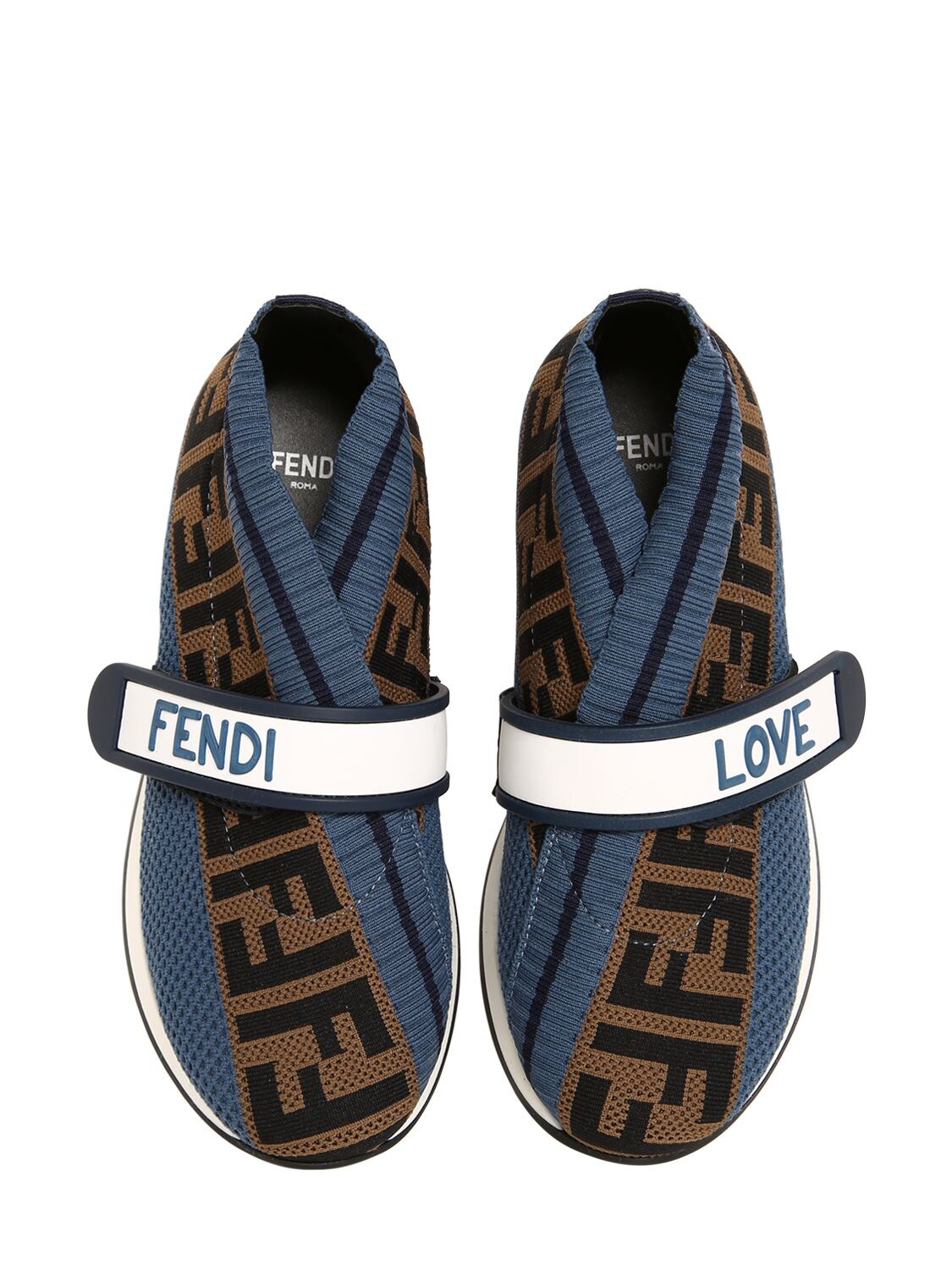 Fendi Kids' Logo Jacquard Knit Slip-on Sneakers In Blue