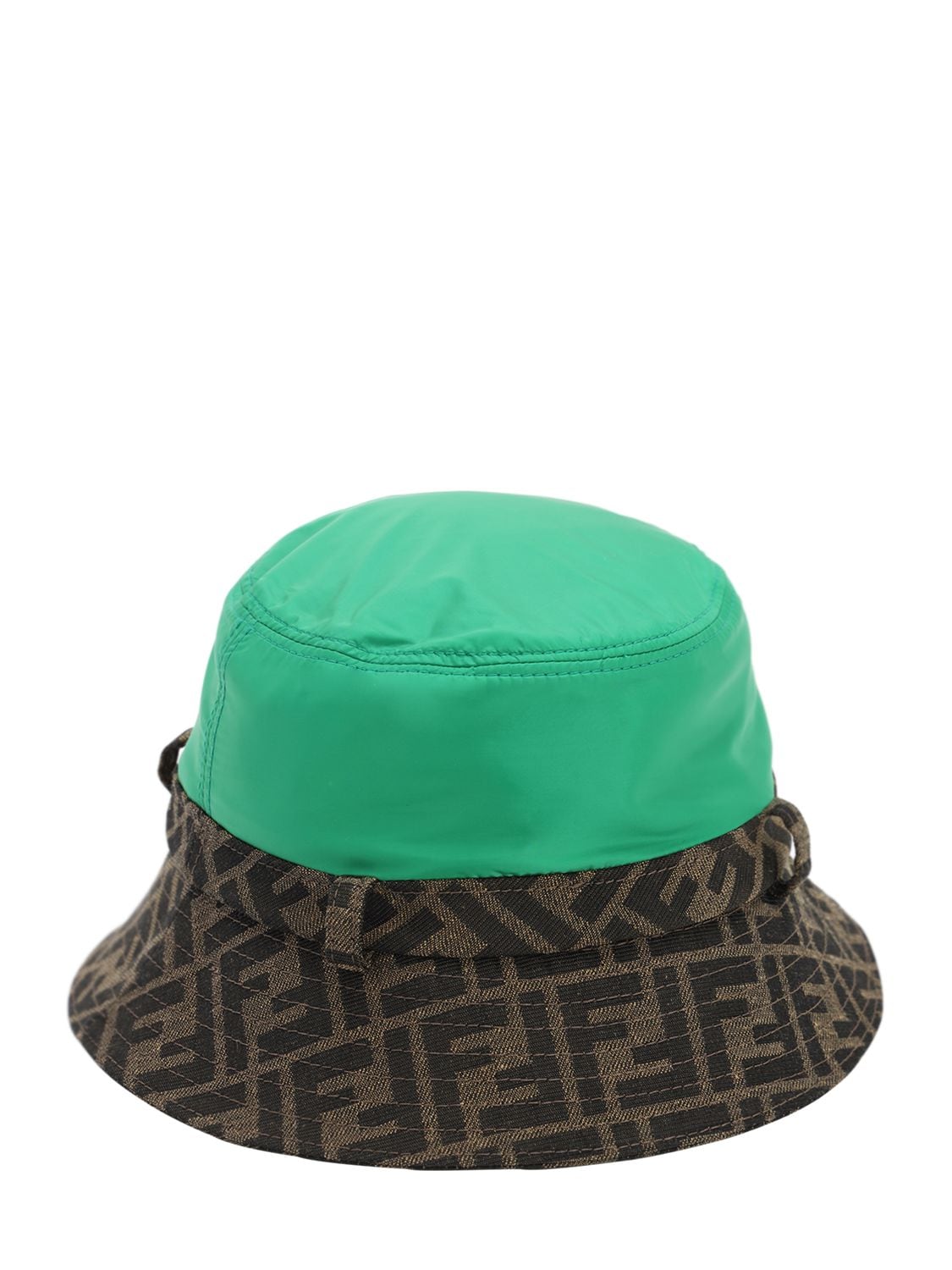 Fendi Kids' Logo Nylon & Canvas Hat In Brown,green