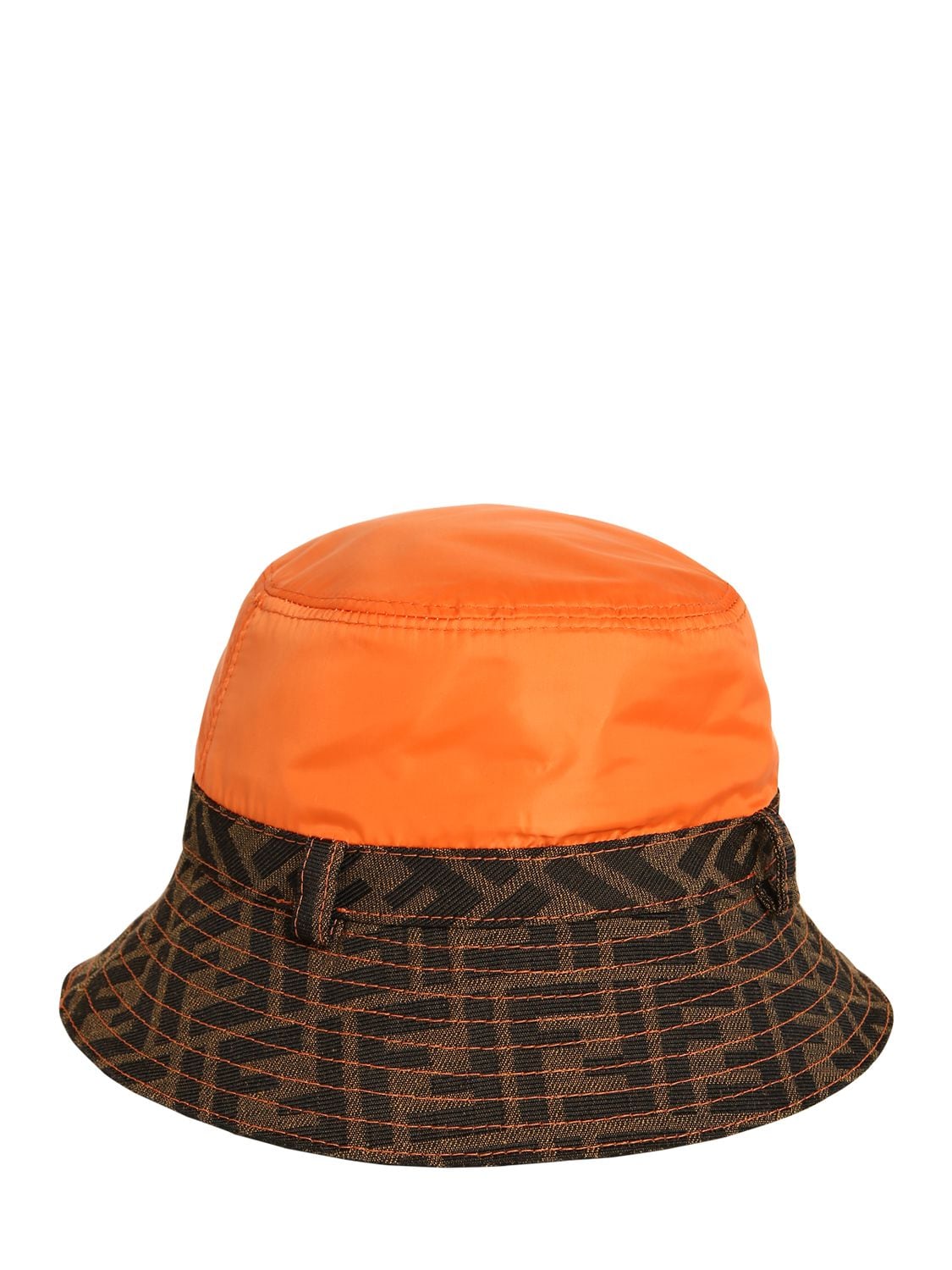 Fendi Kids' Logo Nylon & Canvas Hat In Brown,orange