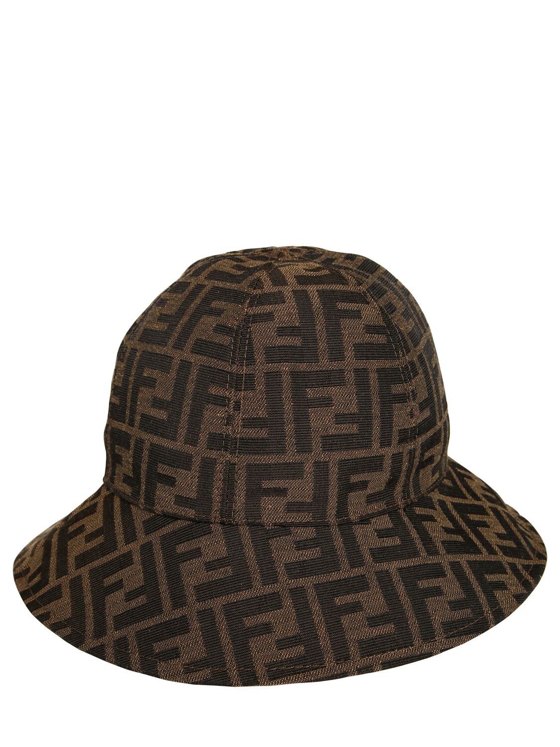 Fendi Kids' All Over Logo Cotton Canvas Hat In Brown