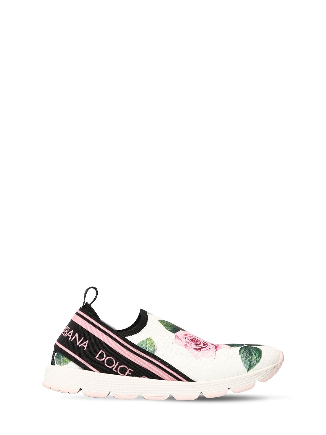 DOLCE & GABBANA ROSE PRINTED KNIT SLIP-ON SNEAKERS,71I6T9035-SEE5NKM1