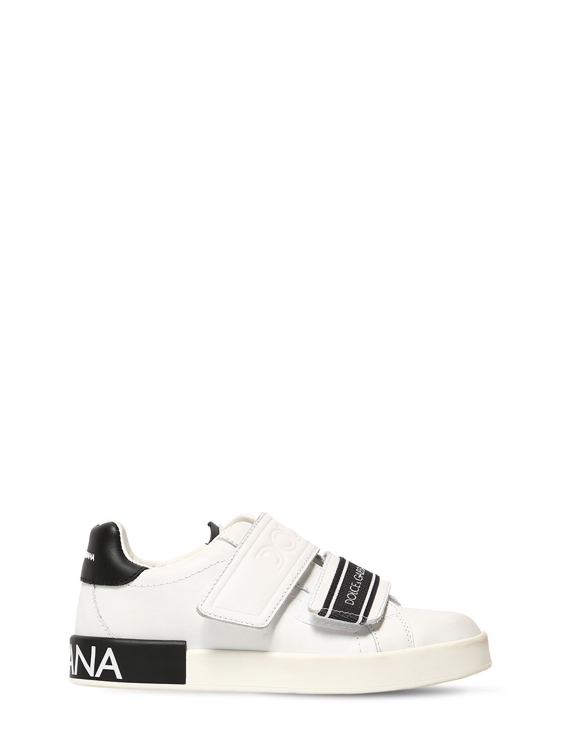 Dolce & Gabbana Kids' Logo Printed Leather Strap Sneakers In White