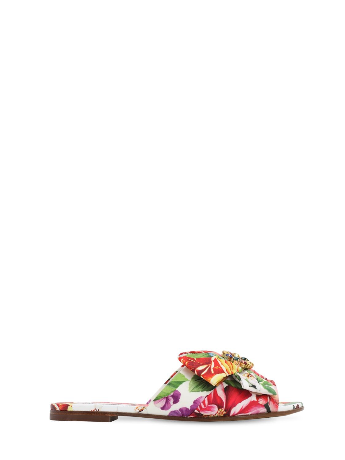 Dolce & Gabbana Kids' Embellished Flower Print Twill Sandals In Multicolor