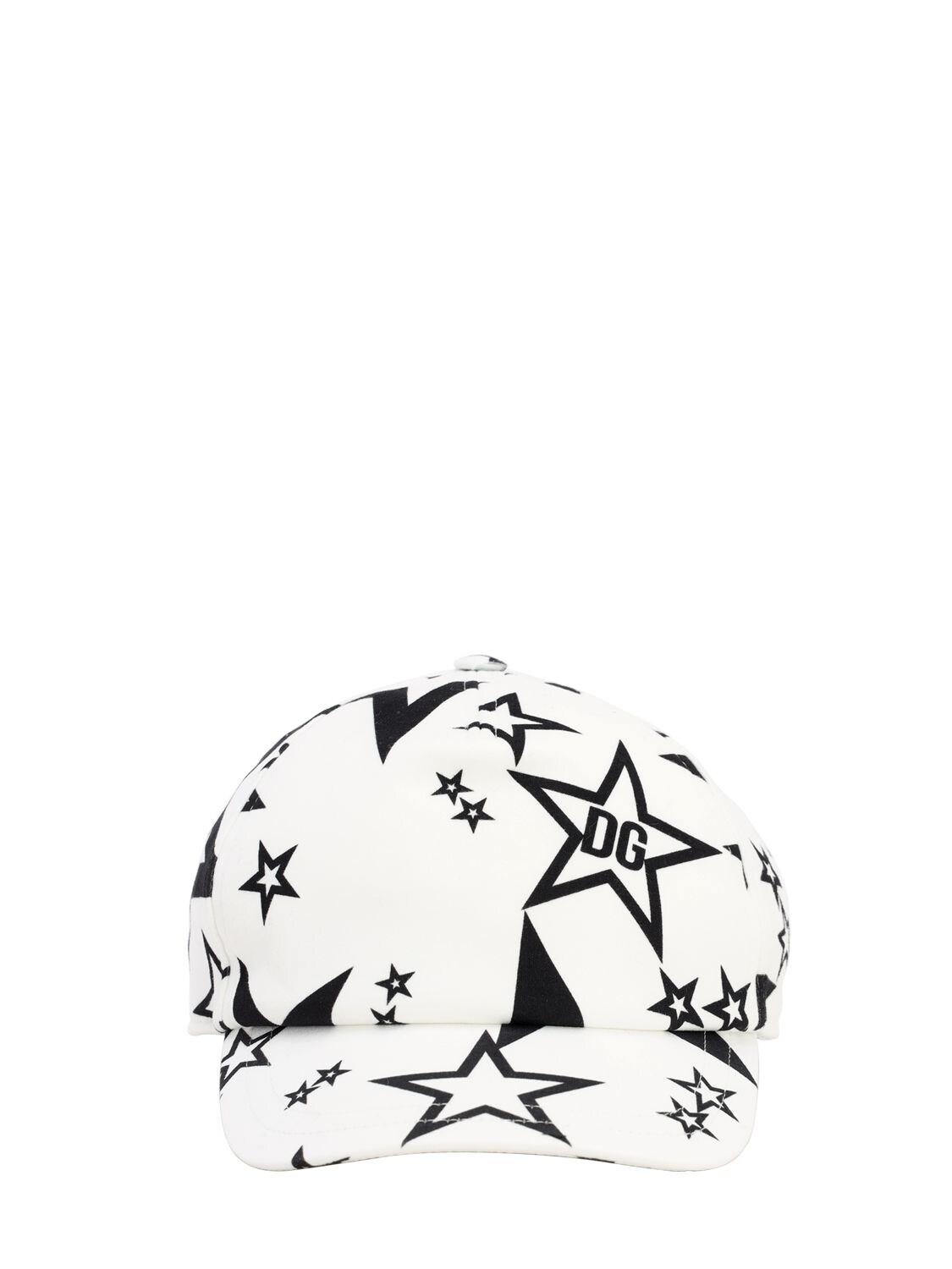 Dolce & Gabbana Babies' Star Printed Cotton Baseball Hat In White,black
