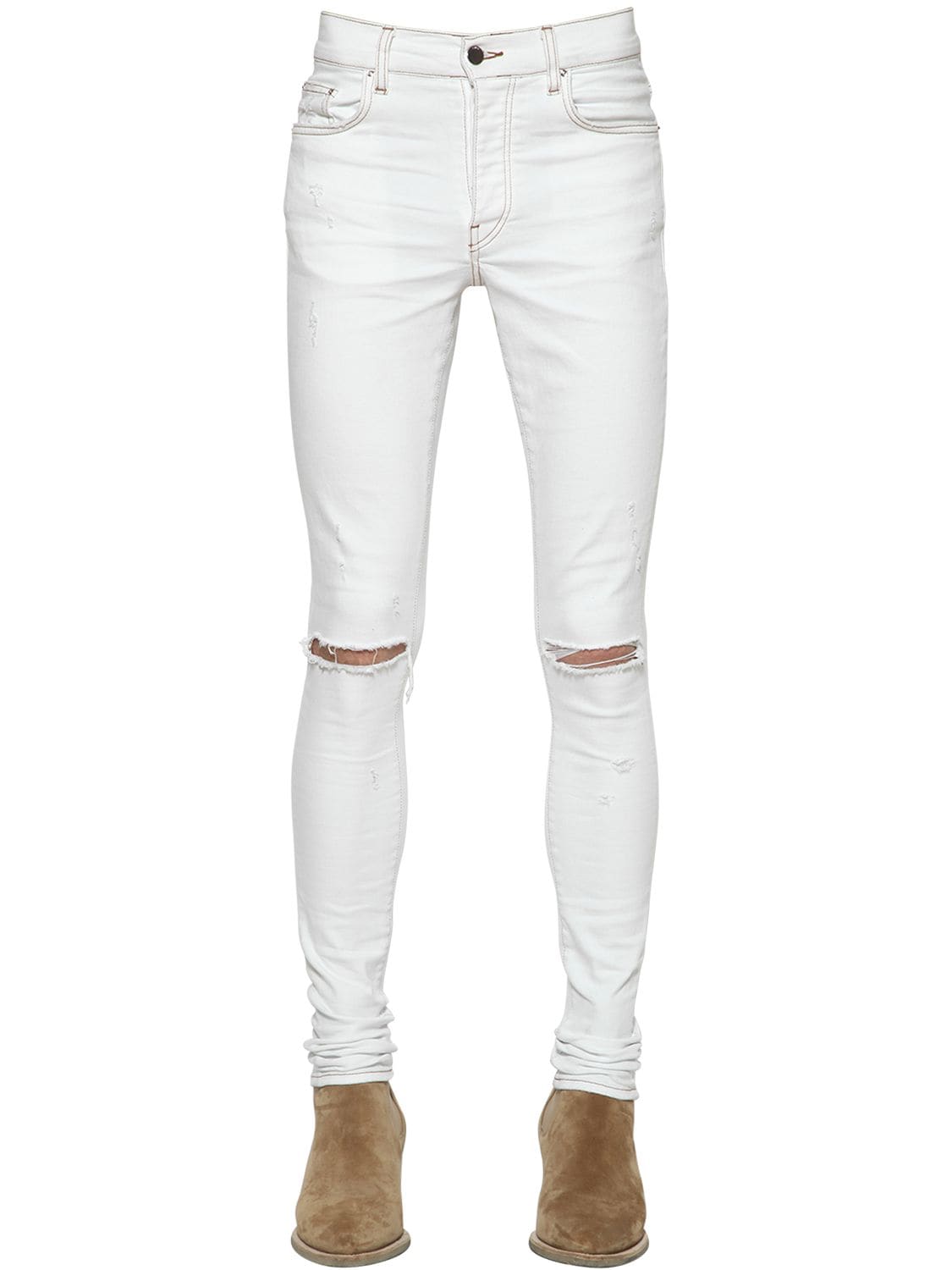 Amiri 15cm Cotton Denim Slash Jeans In Vintage White