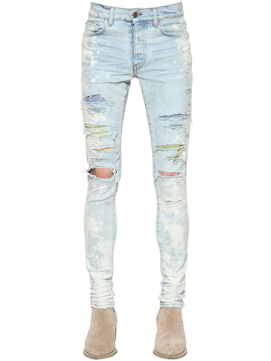 Amiri 15cm Crystal Bleach Cotton Denim Jeans In Sky Indigo