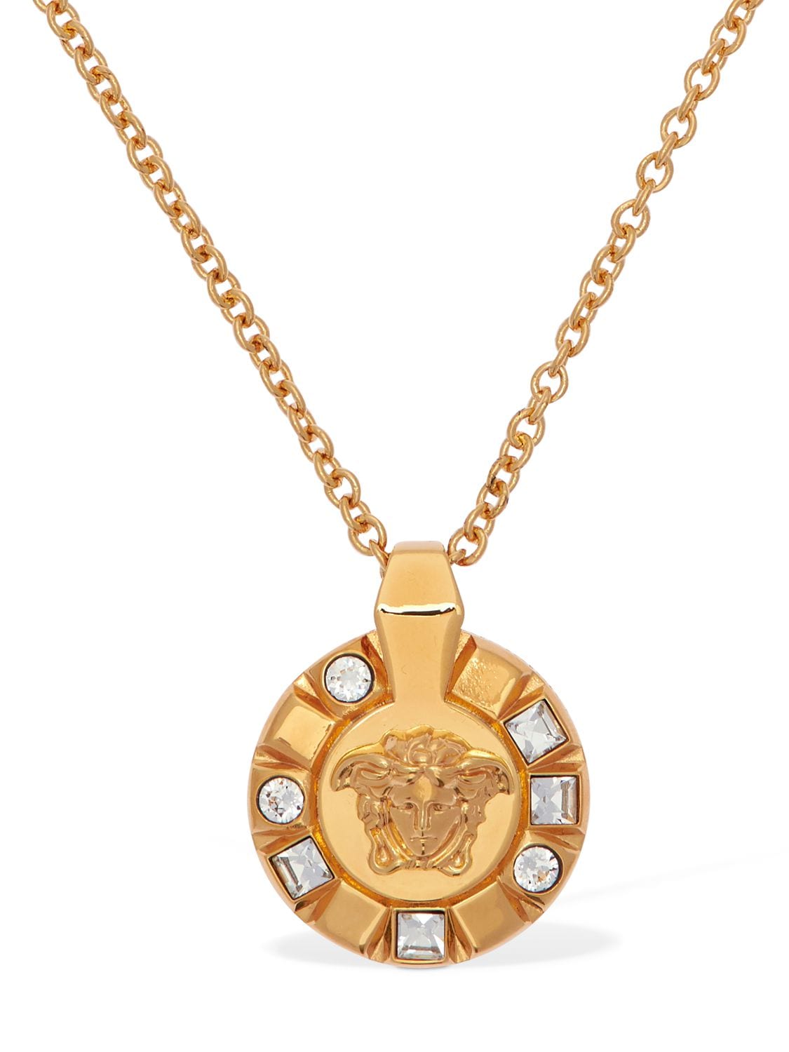 Versace Palazzo Medusa Necklace W/ Crystals In Gold,crystal