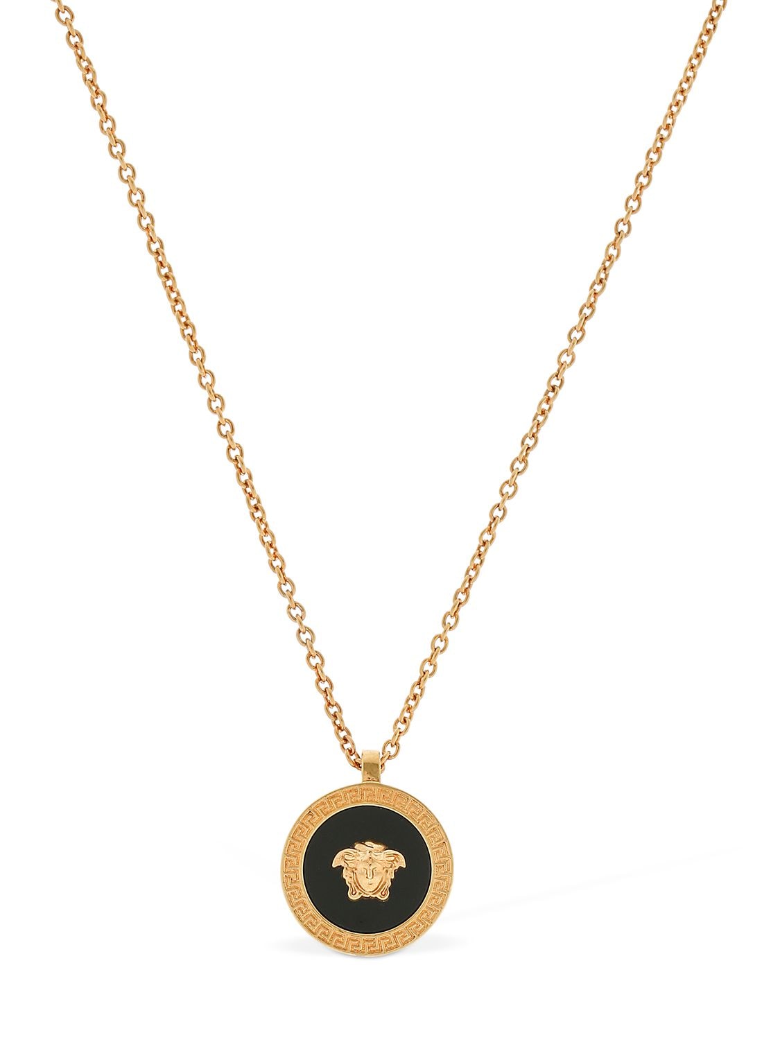 Versace Medusa Coin Necklace In Gold,black
