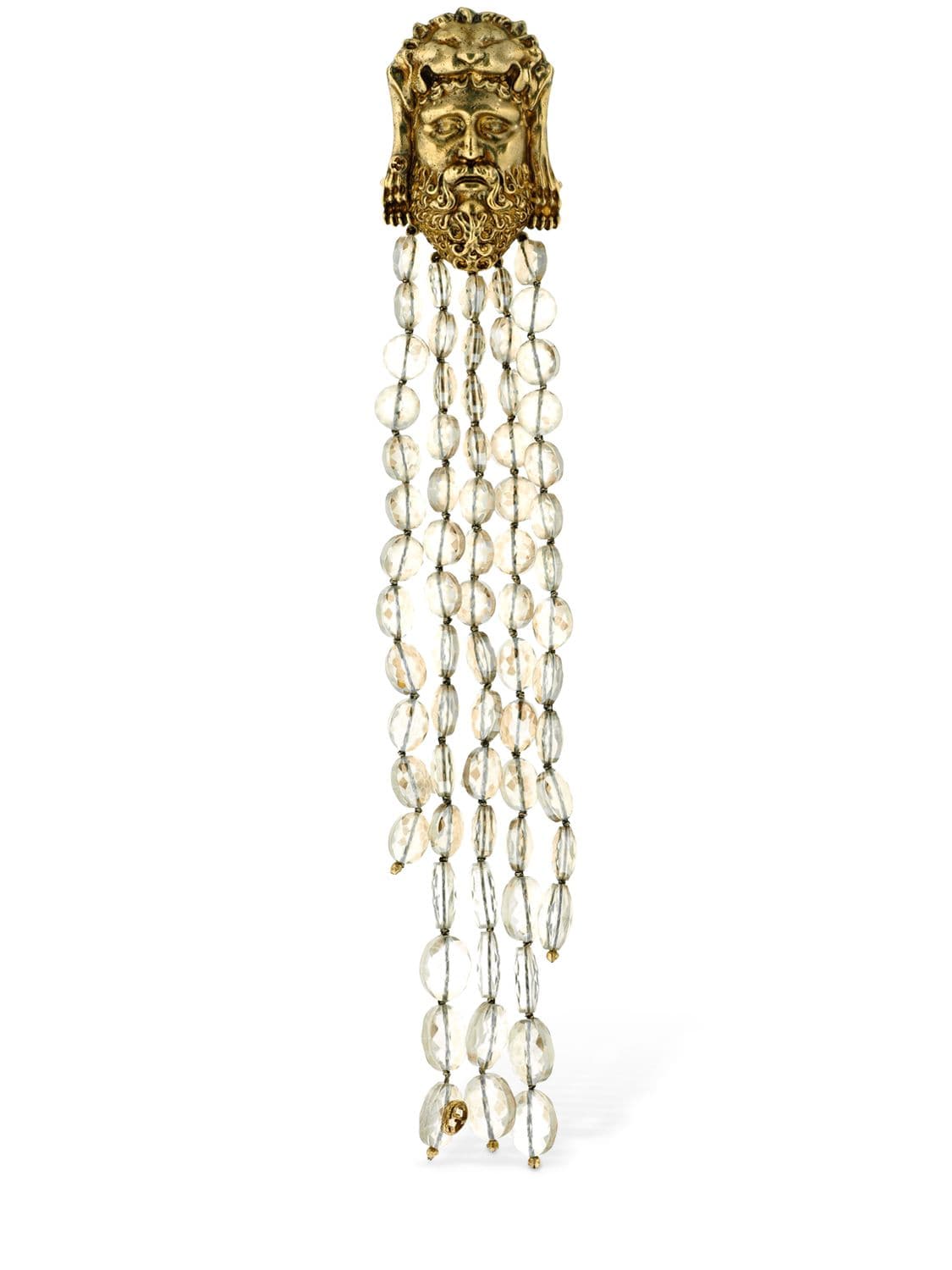 Gucci Hercules Brooch With Beaded Chain In Gold,crystal