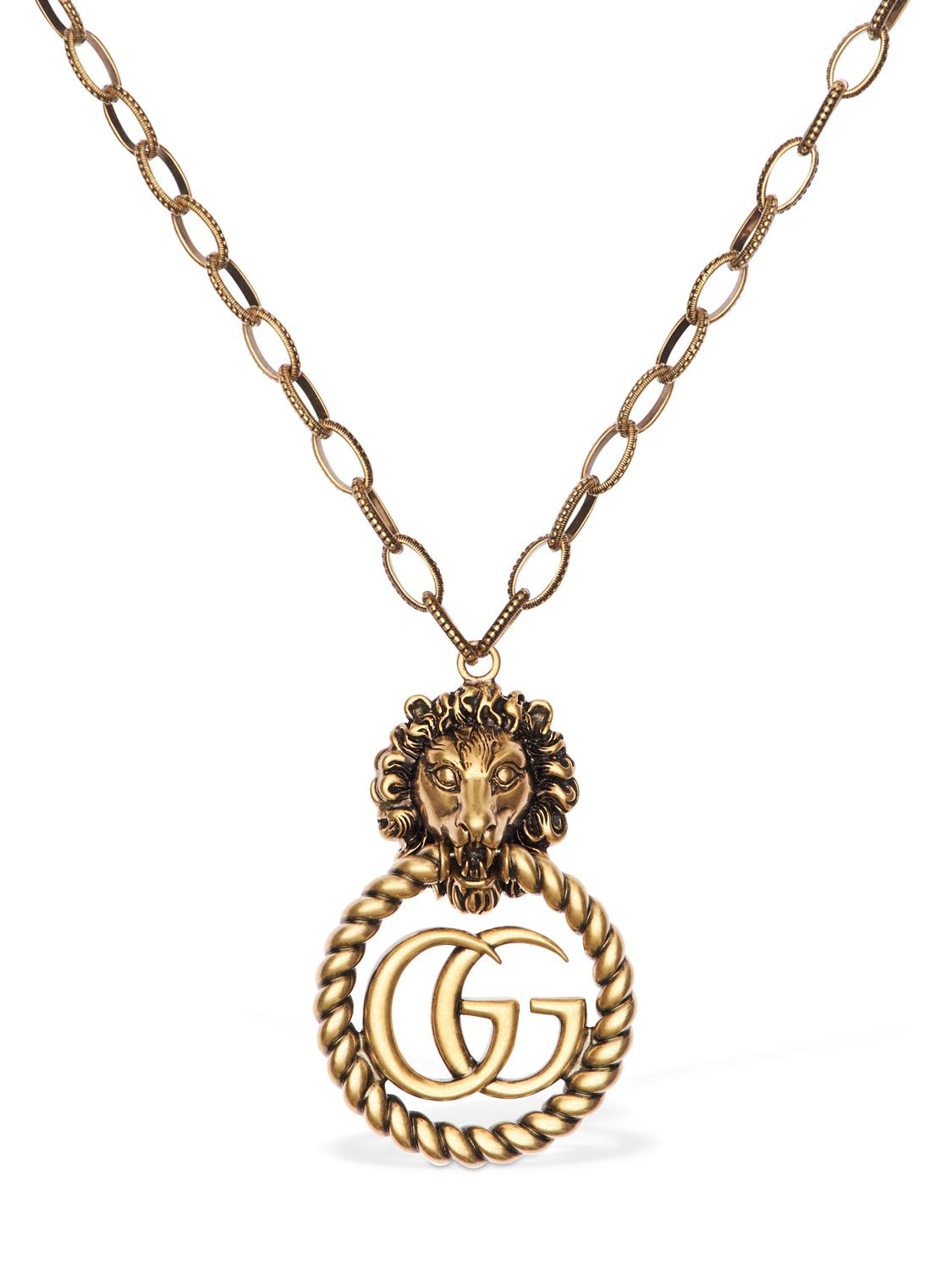 Gucci Big Lion Vintage Gg Running Necklace In Gold