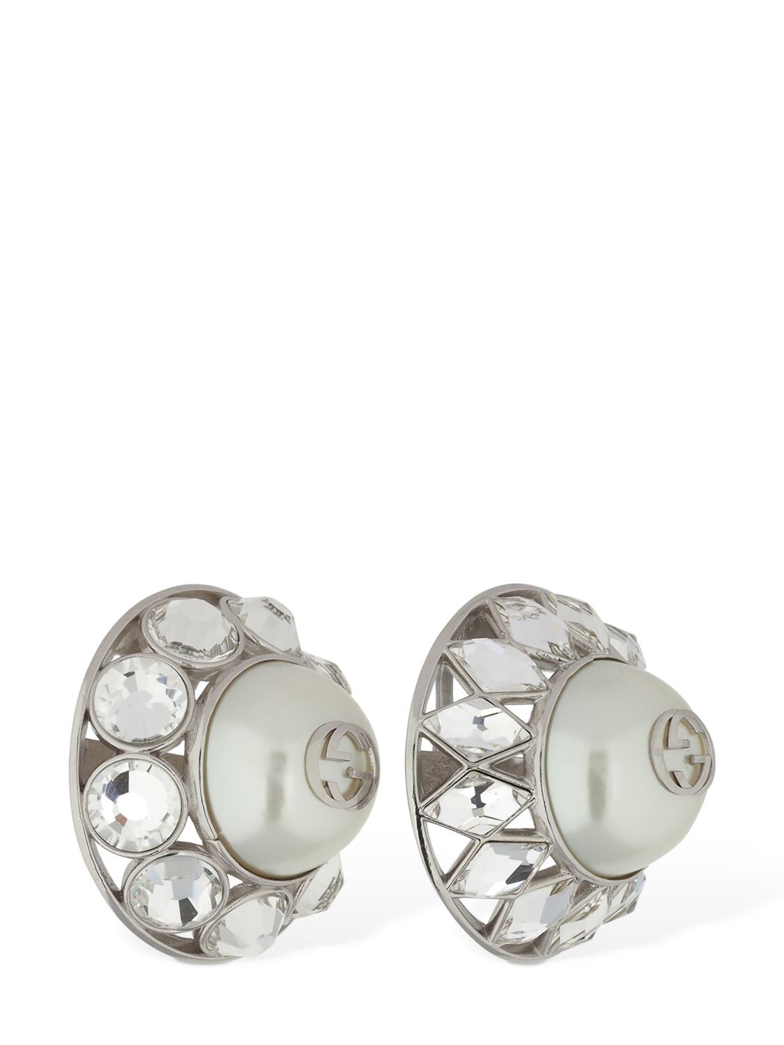 Gucci Interlocking G Crystal Pearl Clip-On Earrings