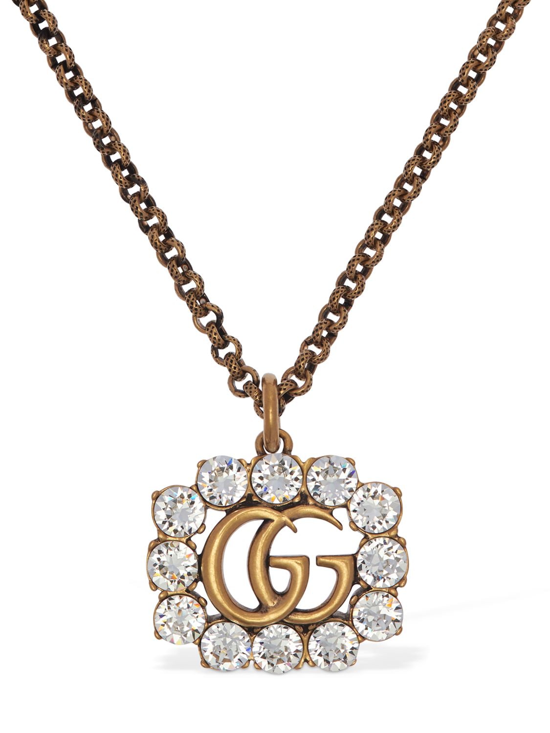Gucci Gg Marmont Crystal Necklace In Gold,crystal