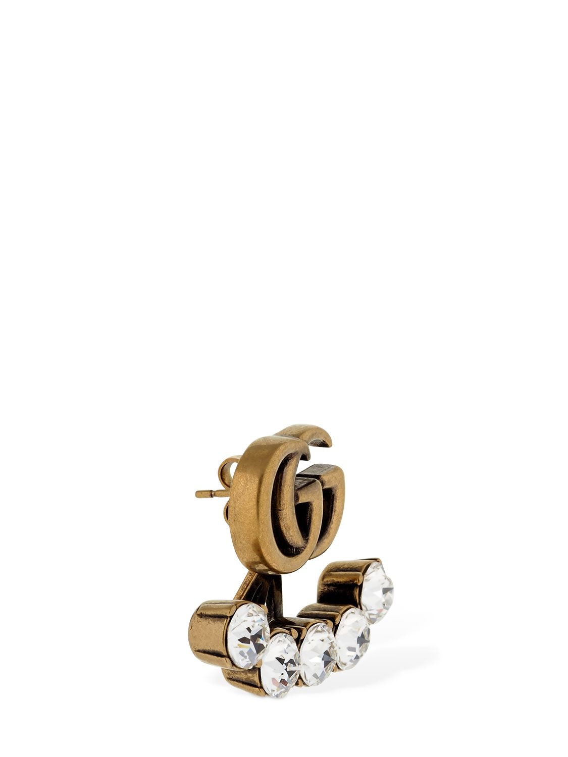 Shop Gucci Gg Marmont Crystal Mono Earring In Gold,crystal