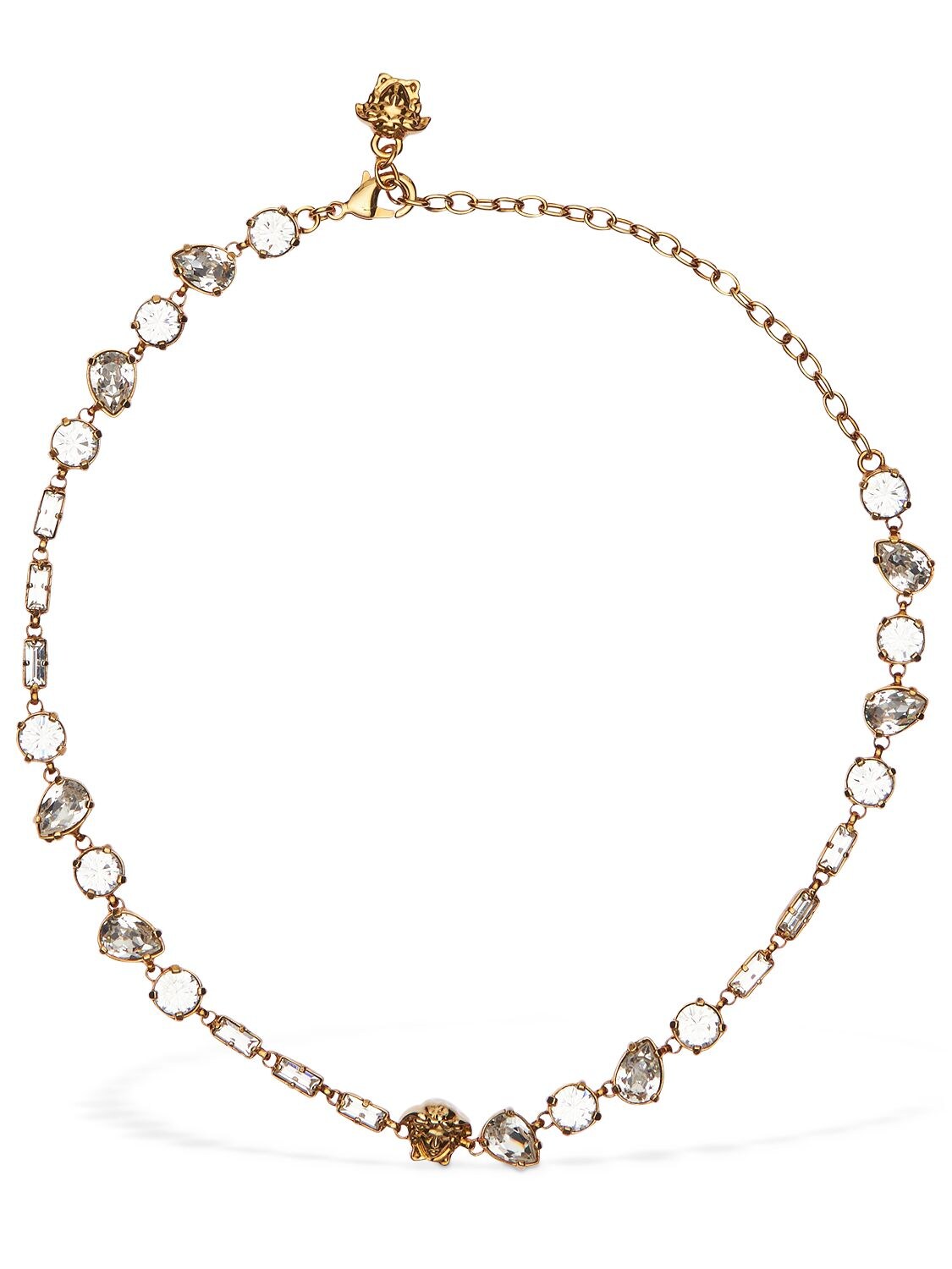 Versace Crystals & Medusa Necklace In Gold,crystal