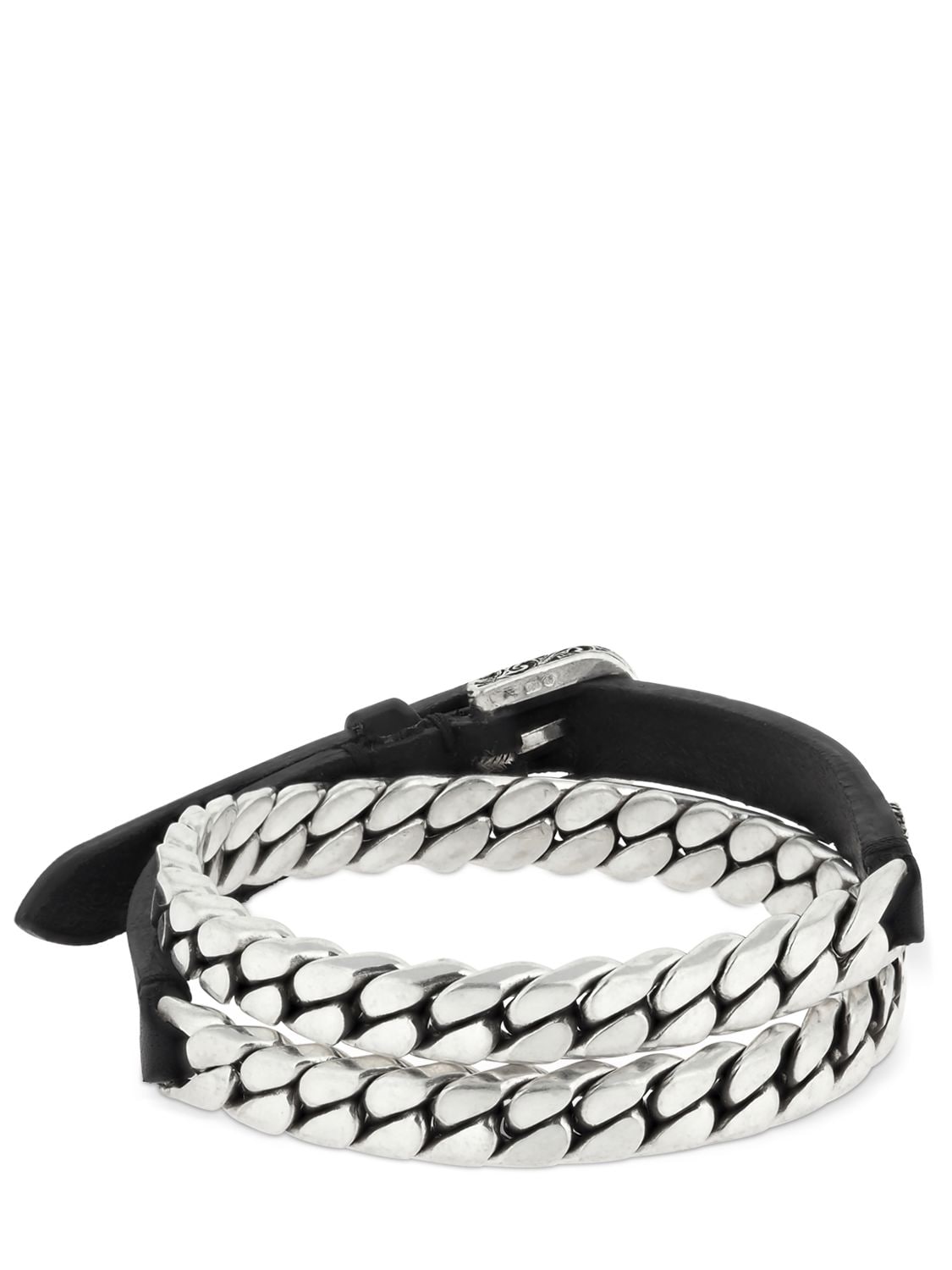 Gucci Garden Leather & Chain Bracelet In Black,silver