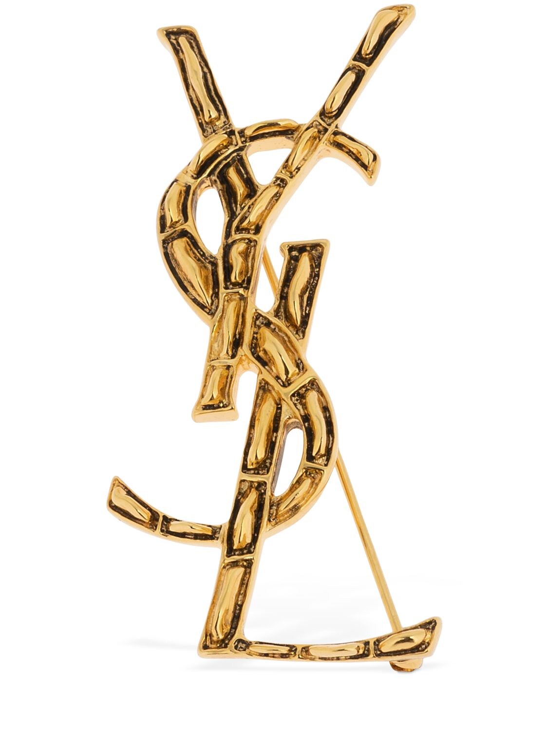 Saint Laurent "opyum"纹理logo胸针 In Gold