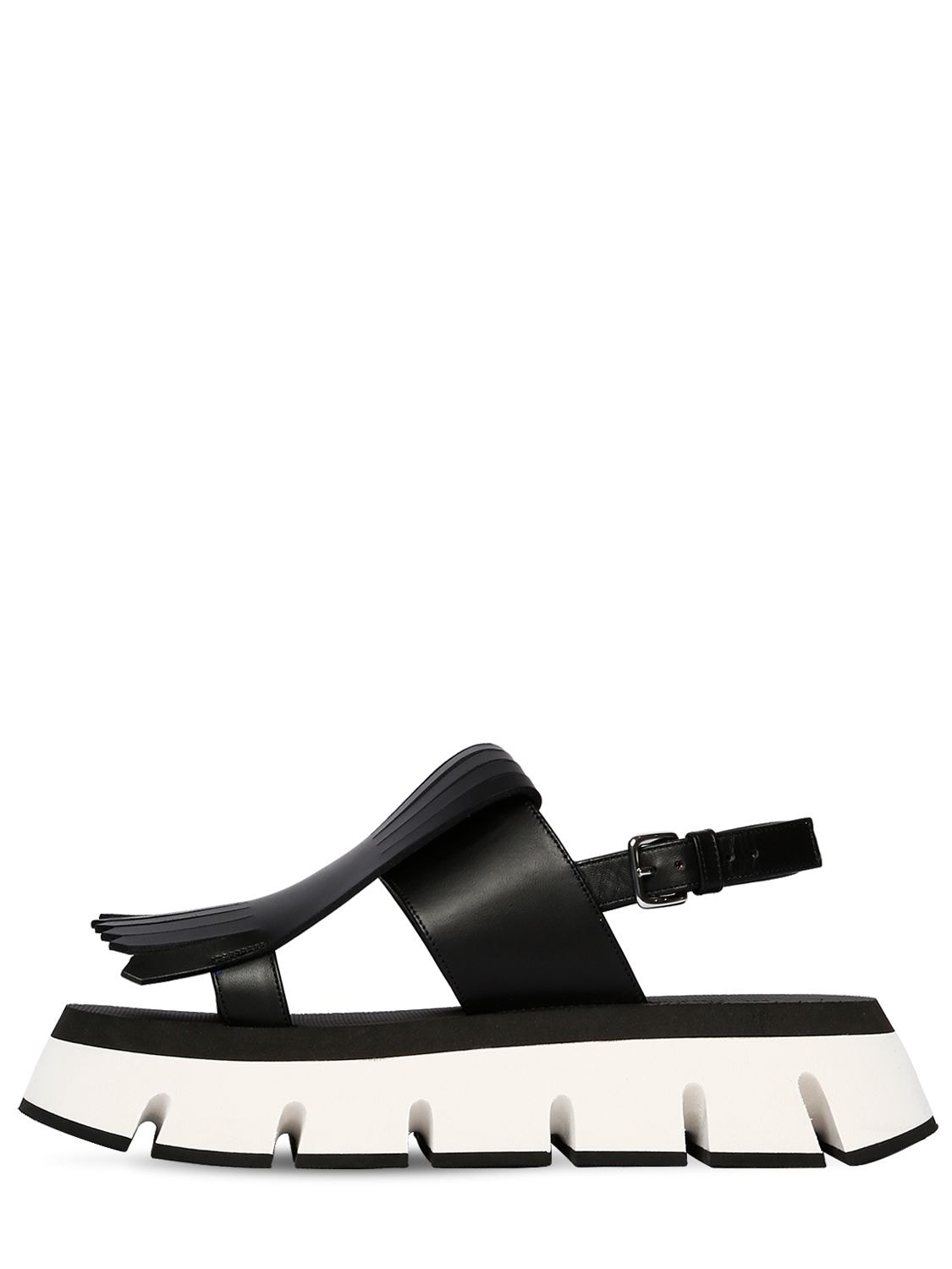 Marni 40mm Fringed Leather Sandals In Black
