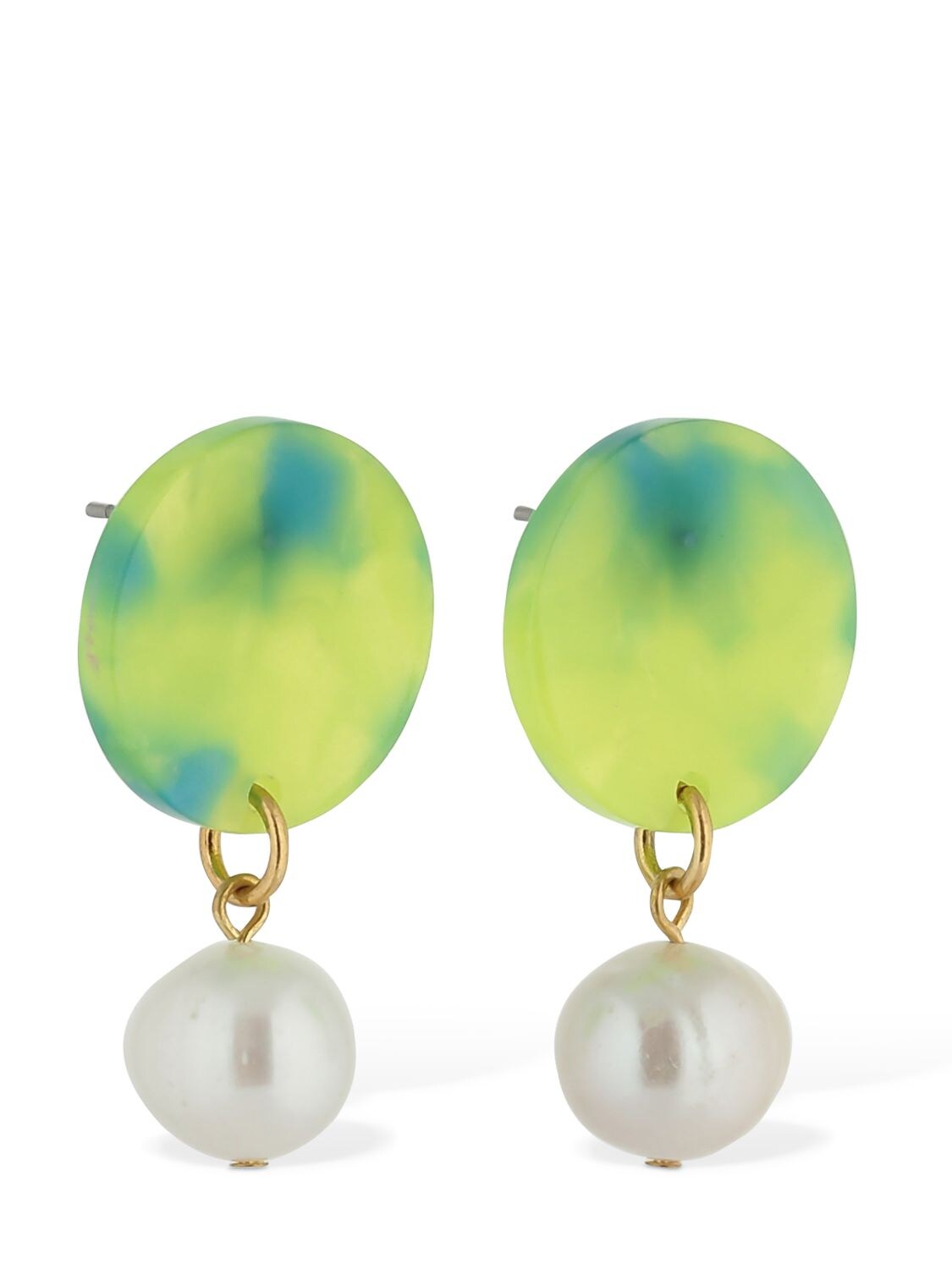 Aym Andréia Acetate & Pearl Drop Earrings In Green,pearl