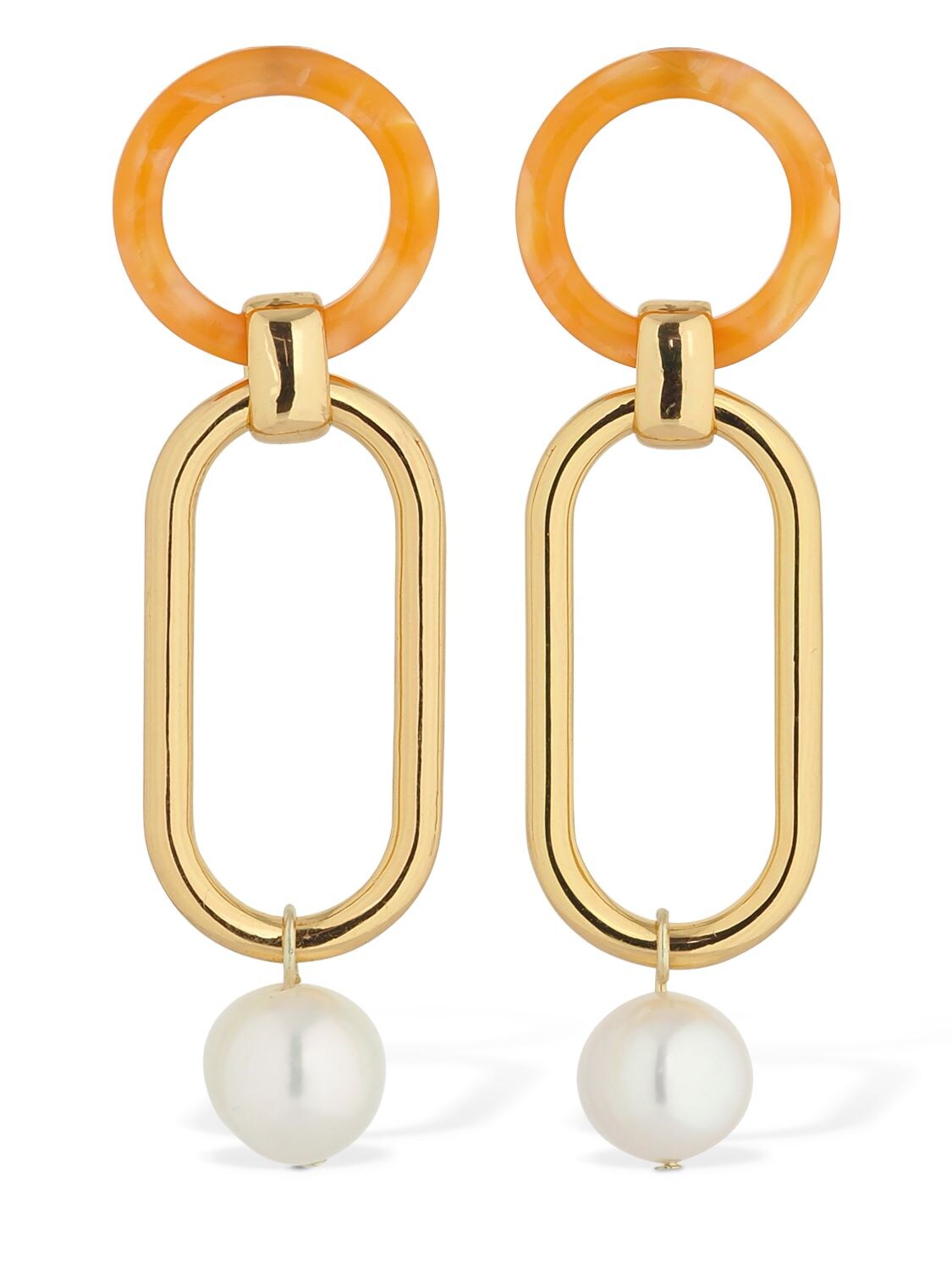 Aym Maggie Acetate & Pearl Earrings In Orange,silver