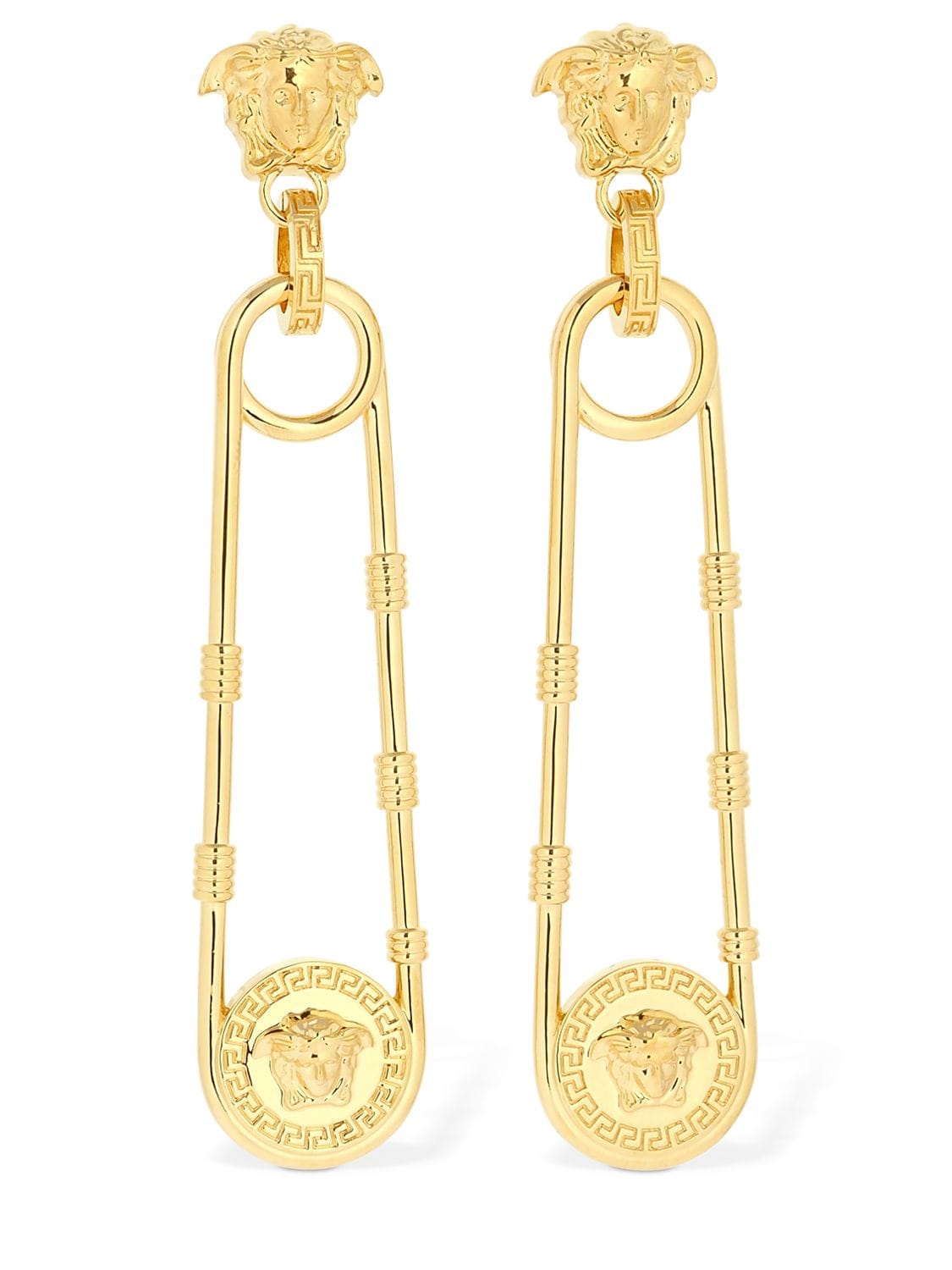 Versace Safety Pin Medusa Pendant Earrings In Gold