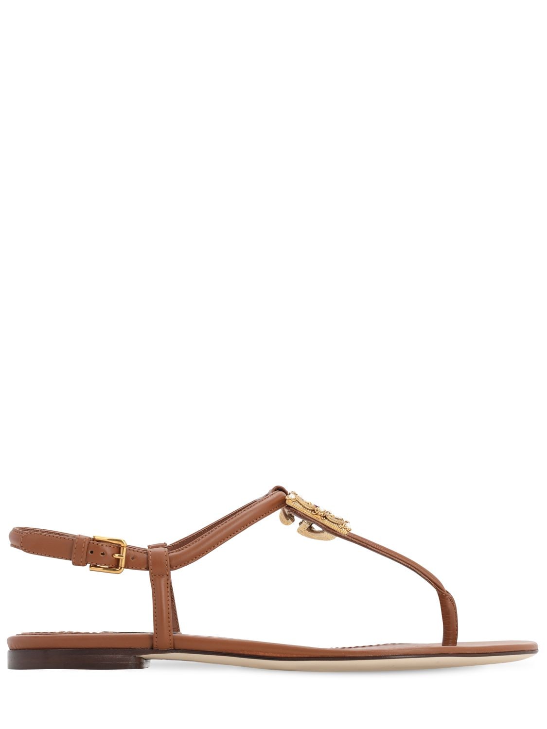 Dolce & Gabbana 10mm Logo Leather Thong Sandals In Tan | ModeSens