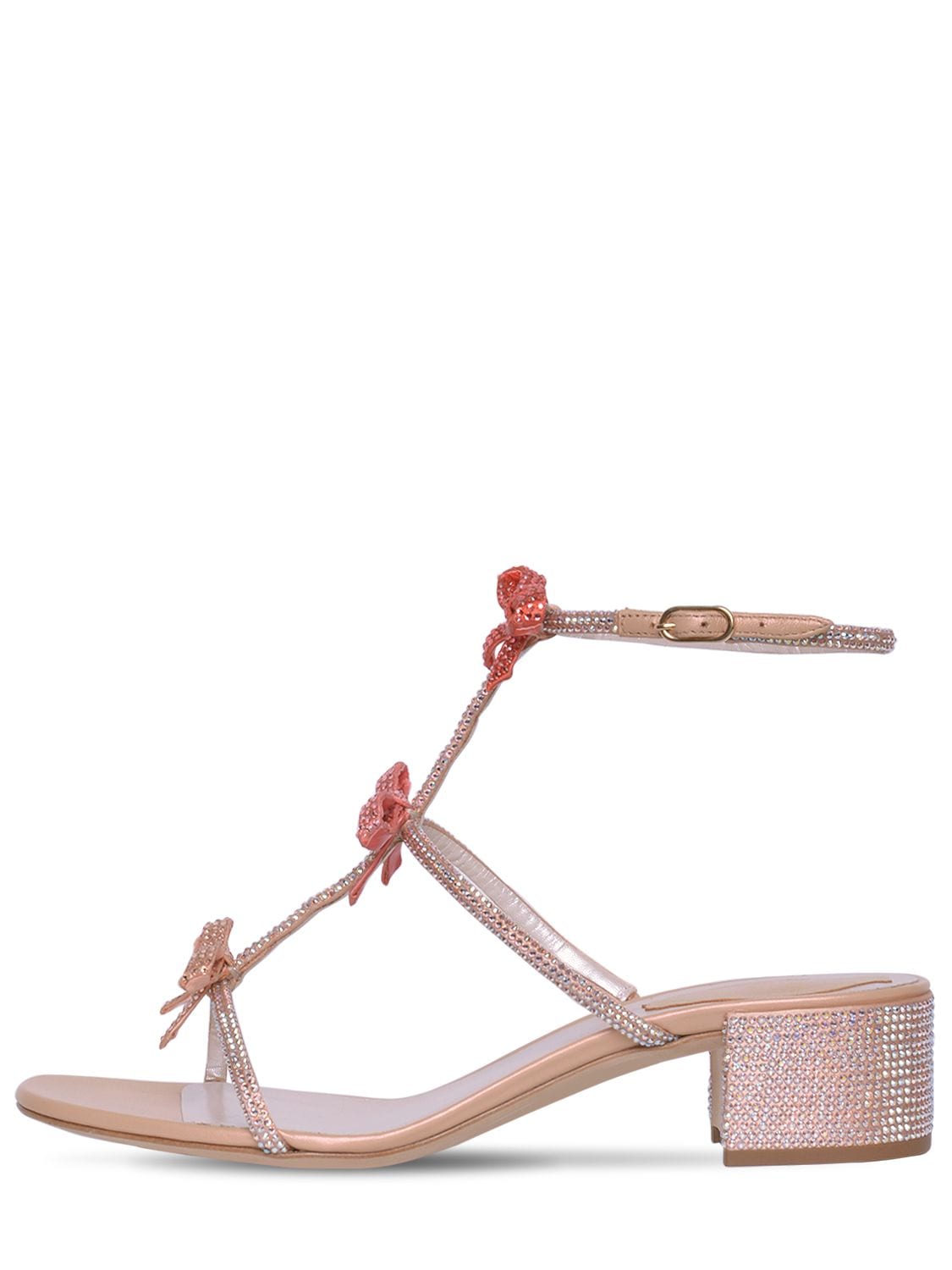 René Caovilla 40mm Satin & Crystal Sandals In Pink