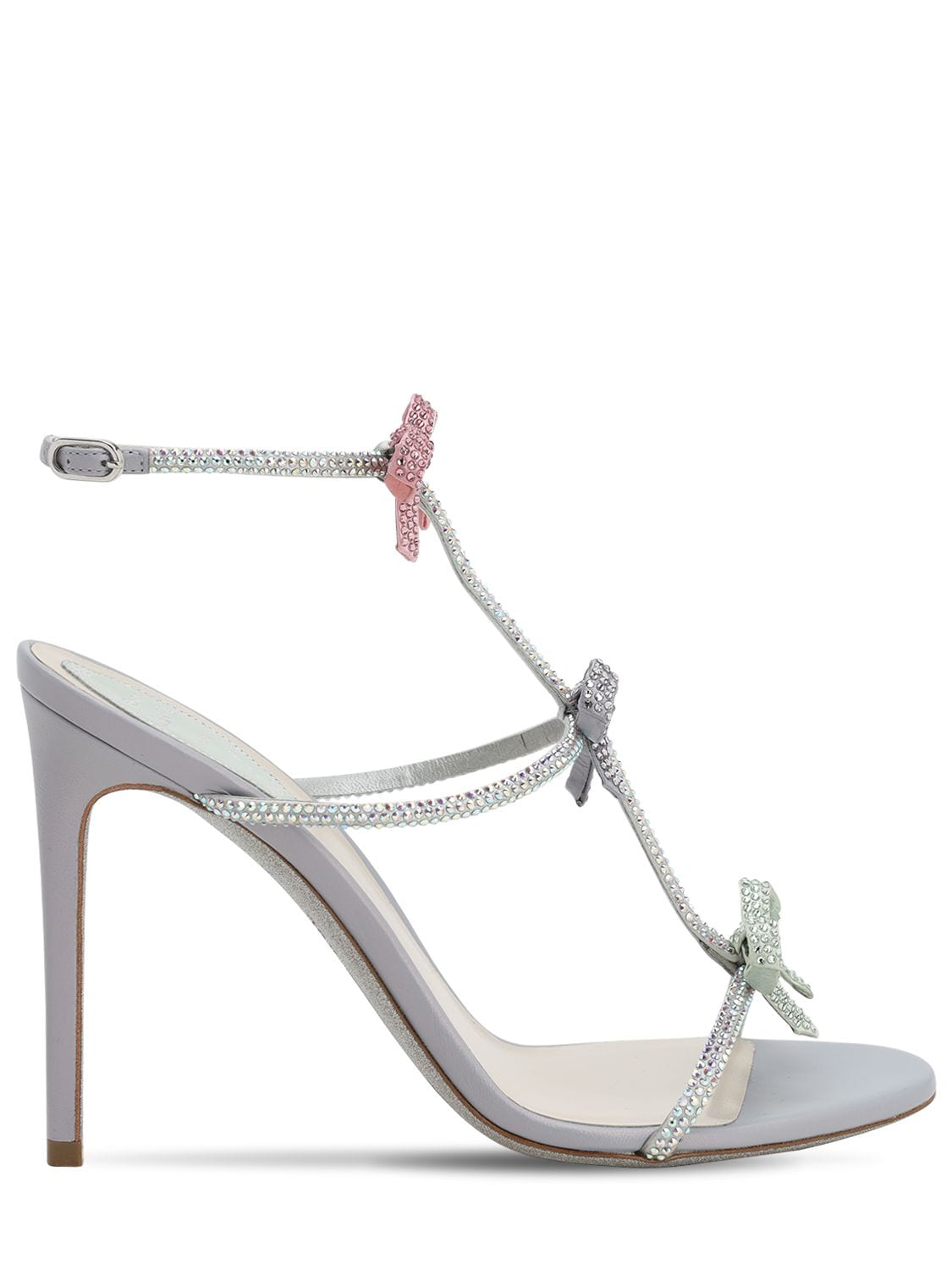 René Caovilla 105mm Satin & Crystals Sandals In Silver