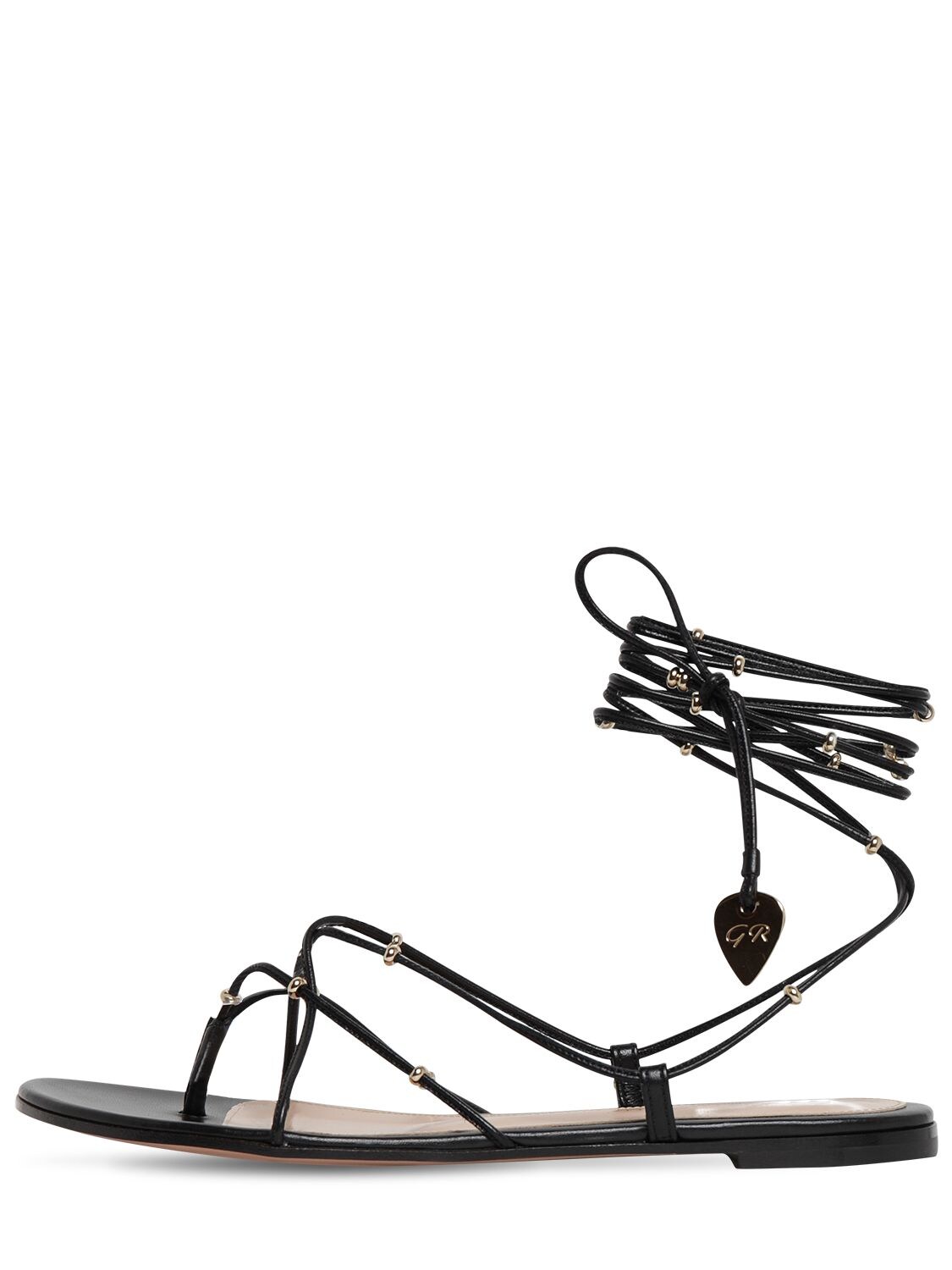 Gianvito Rossi 10mm Embellished Leather Thong Sandals In Black