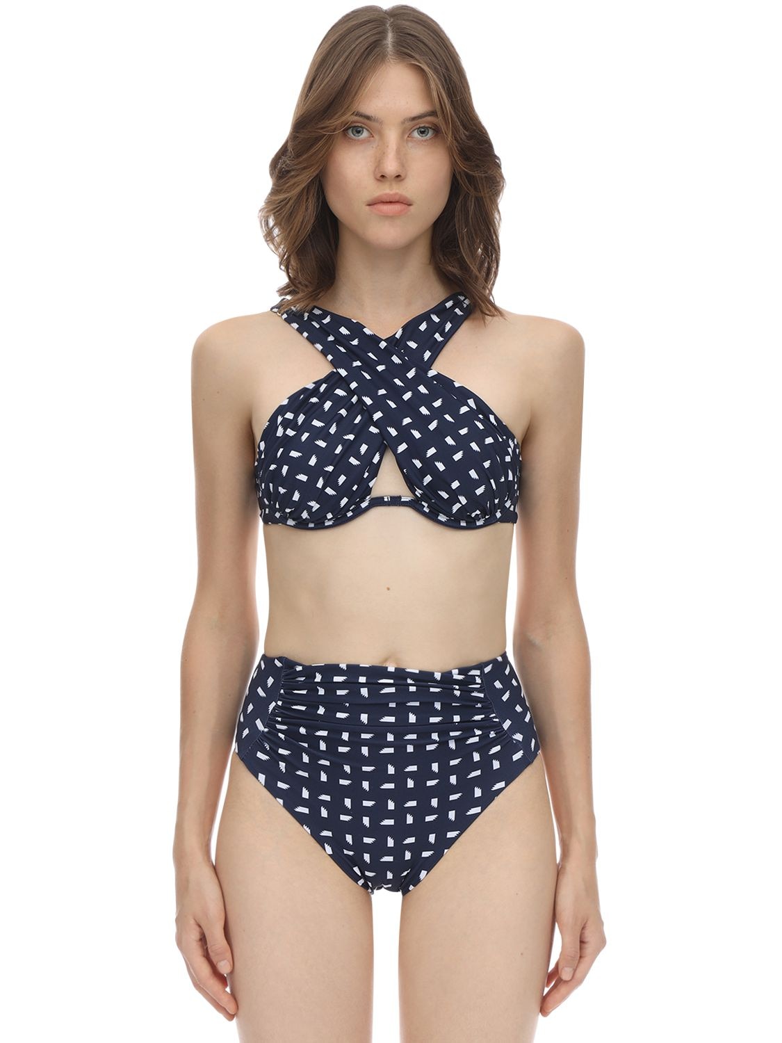 Printed Crisscross Lycra Bikini Top