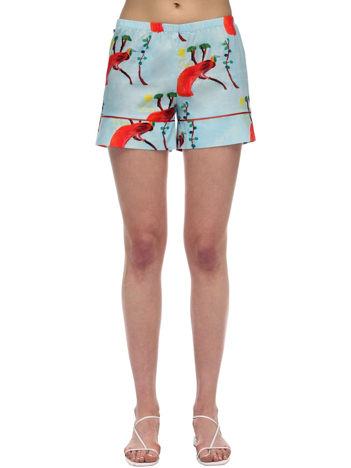 Laura Urbinati Printed Stretch Poplin Pajama Shorts In Aqua,orange