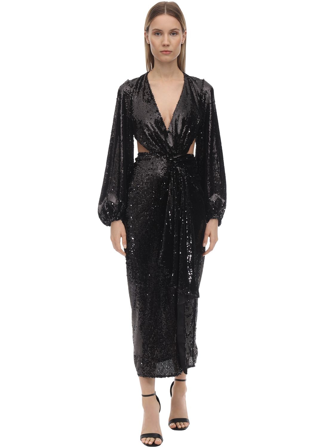 Alice Mccall Sequined Midi Dress W/ Cut Outs In Black