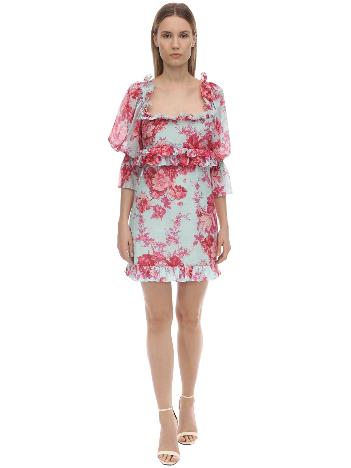 Alice Mccall Printed Silk & Cotton Voile Mini Dress In Light Blue,pink