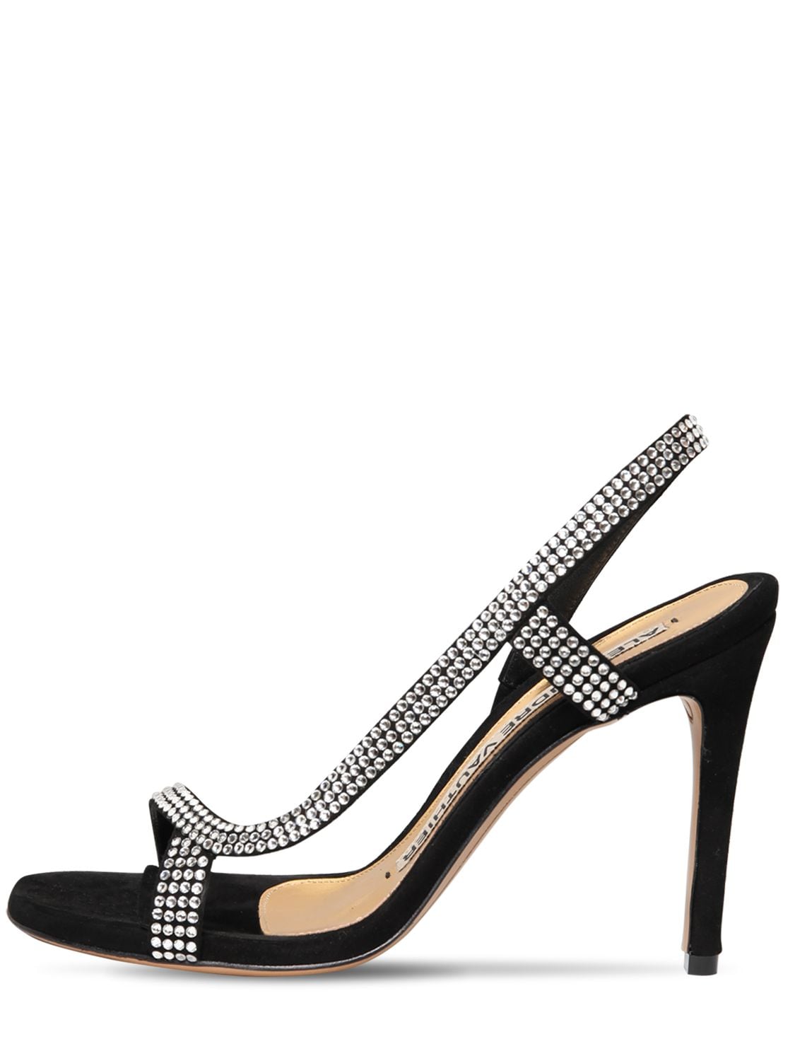 Alexandre Vauthier 100mm Penny Suede & Crystal Sandals In Black