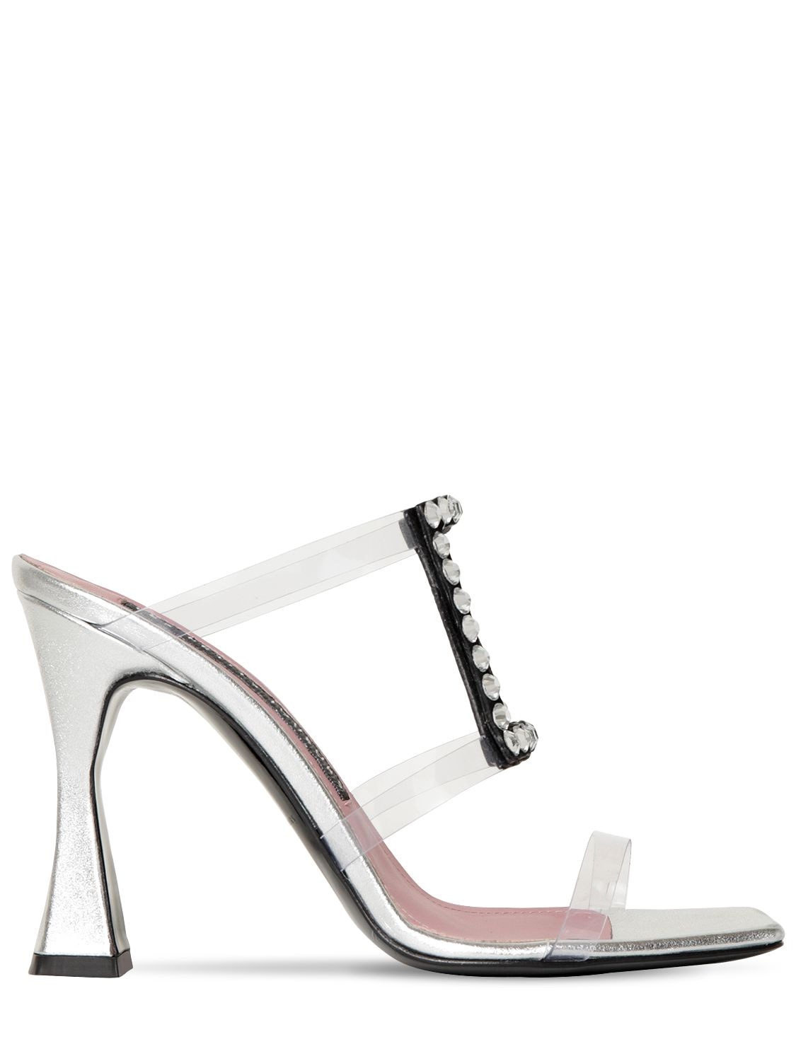 Les Petits Joueurs 100mm Crystal Embellished Pvc Sandals In Silver