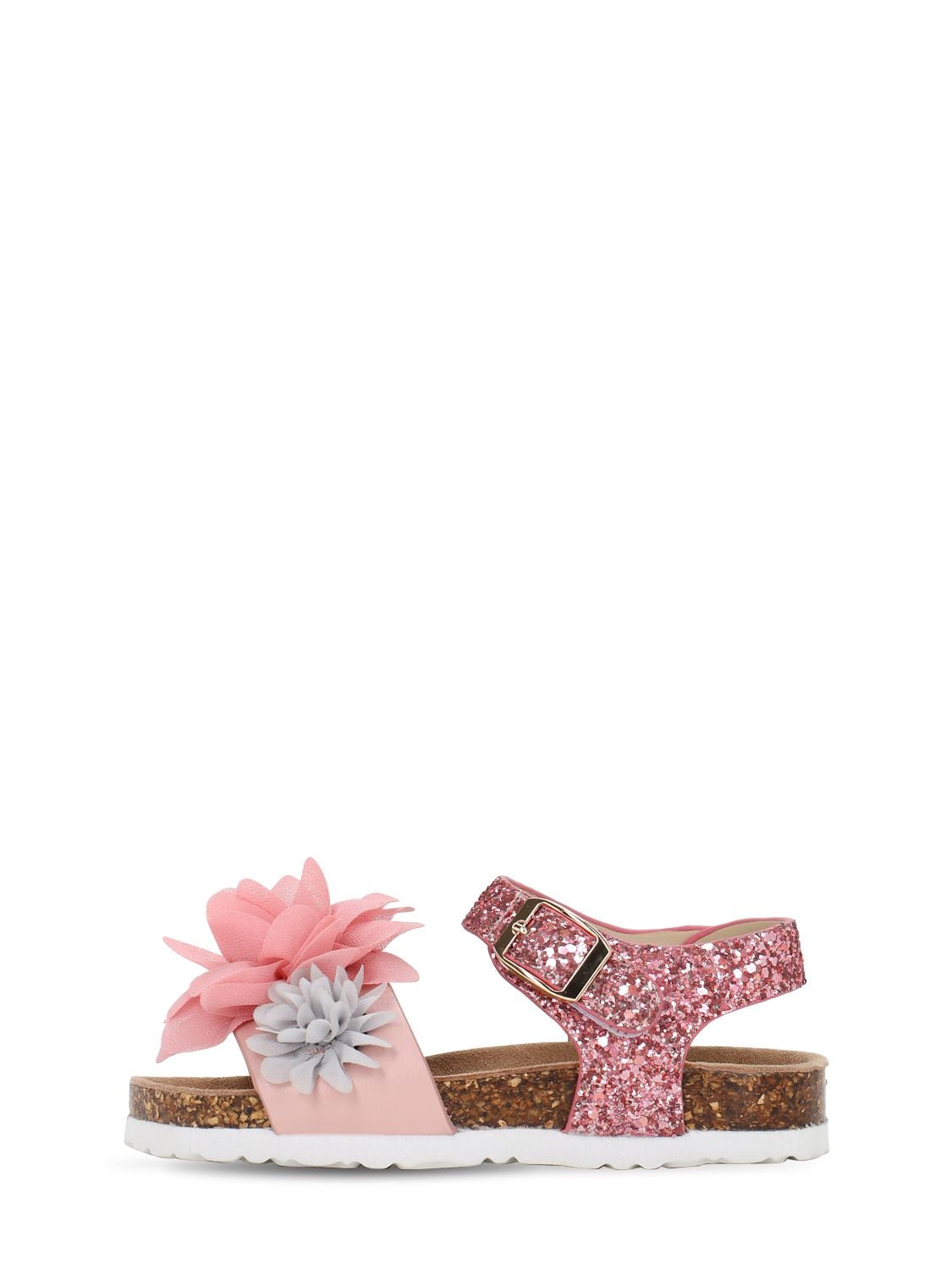 Colors Of California Kids' Glittered Leather Sandals W/ Flowers In Pink