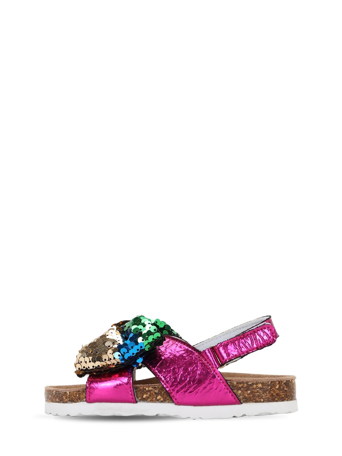 Colors Of California Kids' Faux Leather Sandals W/ Sequined Bow In Fuchsia