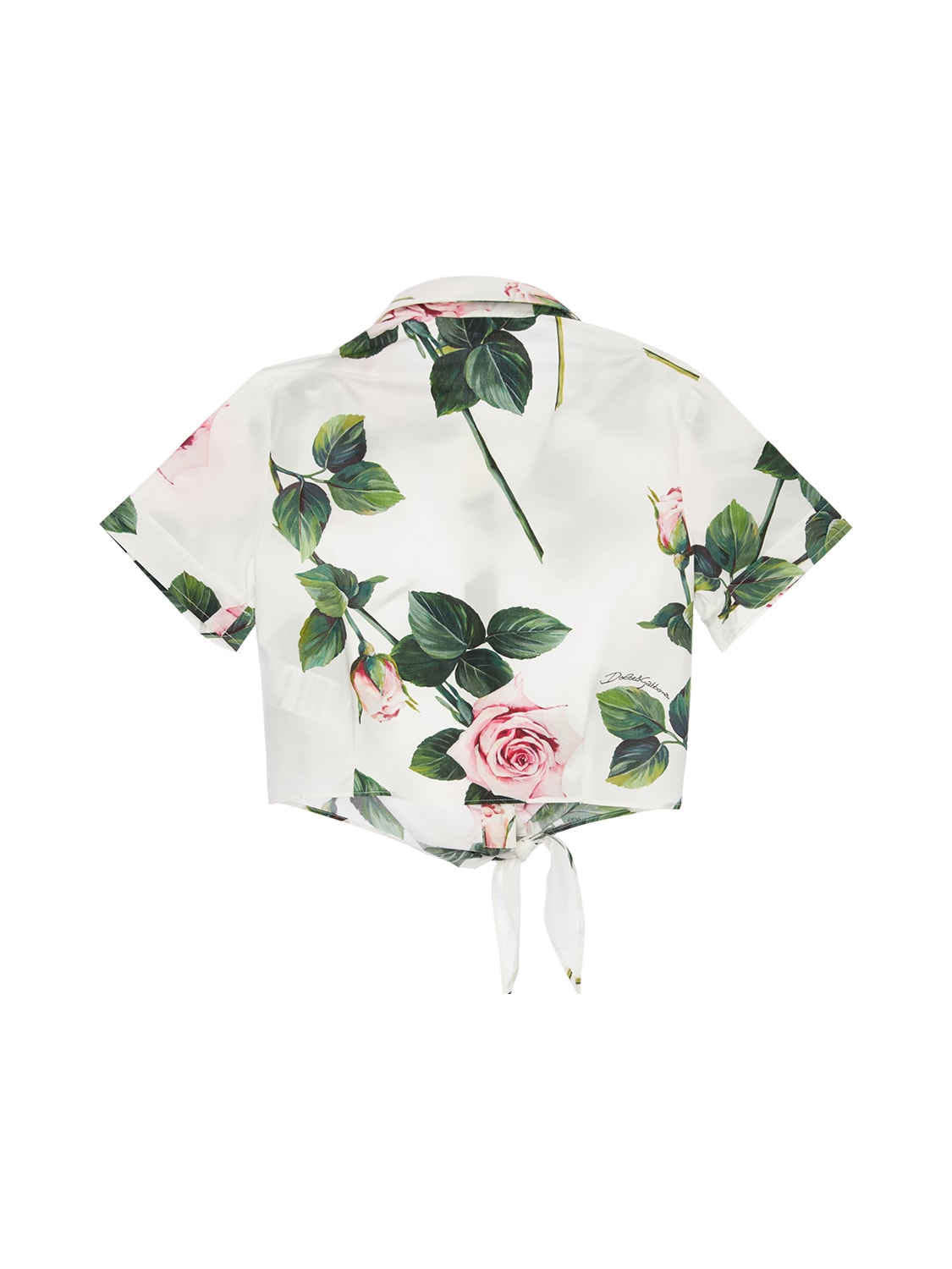 Dolce & Gabbana Kids' Rose Print Cotton Poplin Shirt W/ Bow In White