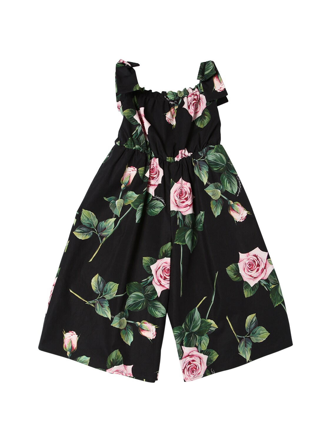 Dolce & Gabbana Kids' Rose Print Cotton Poplin Overalls In Black