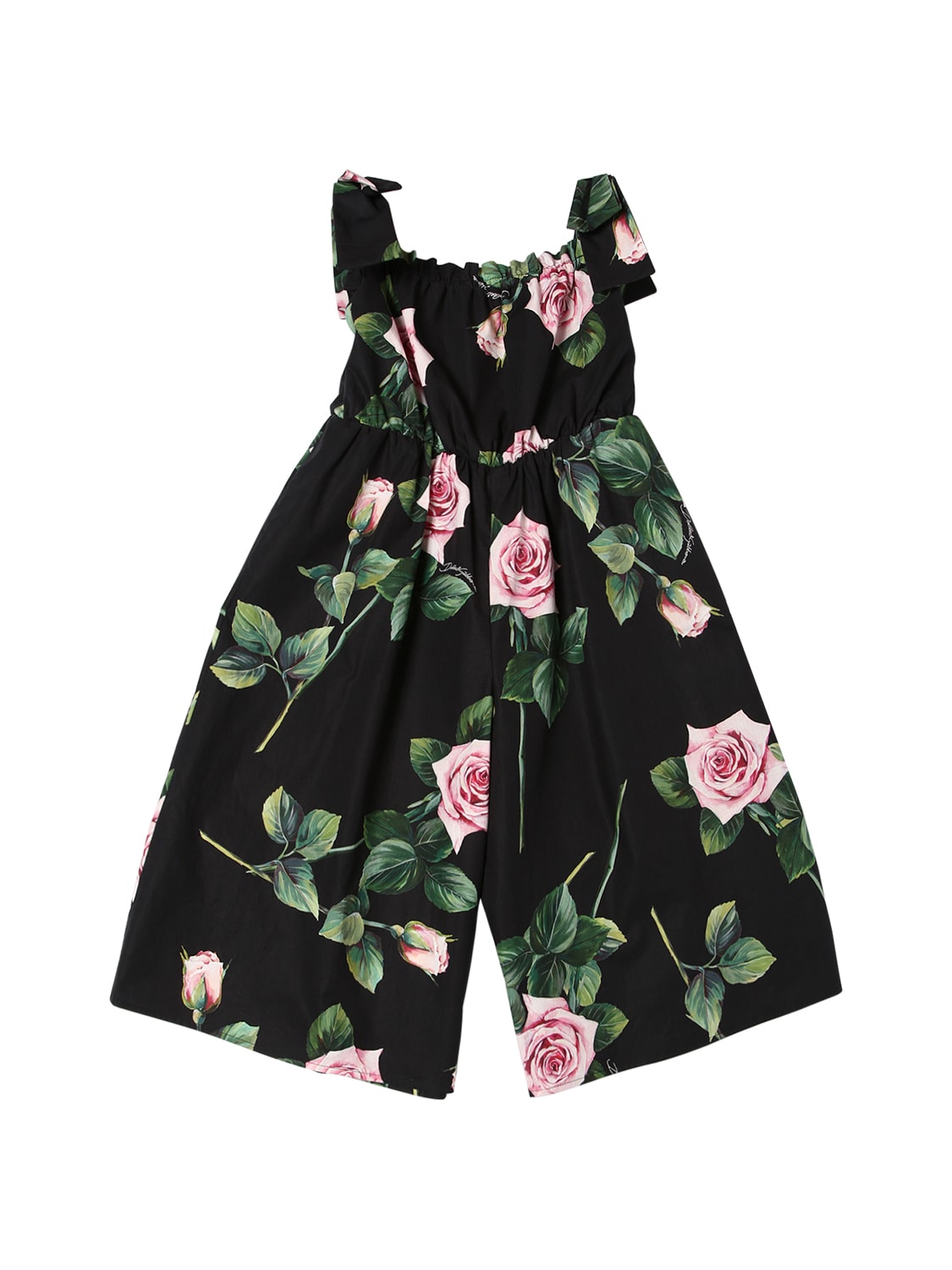 Dolce & Gabbana Kids' Rose Print Cotton Poplin Dungarees In Black